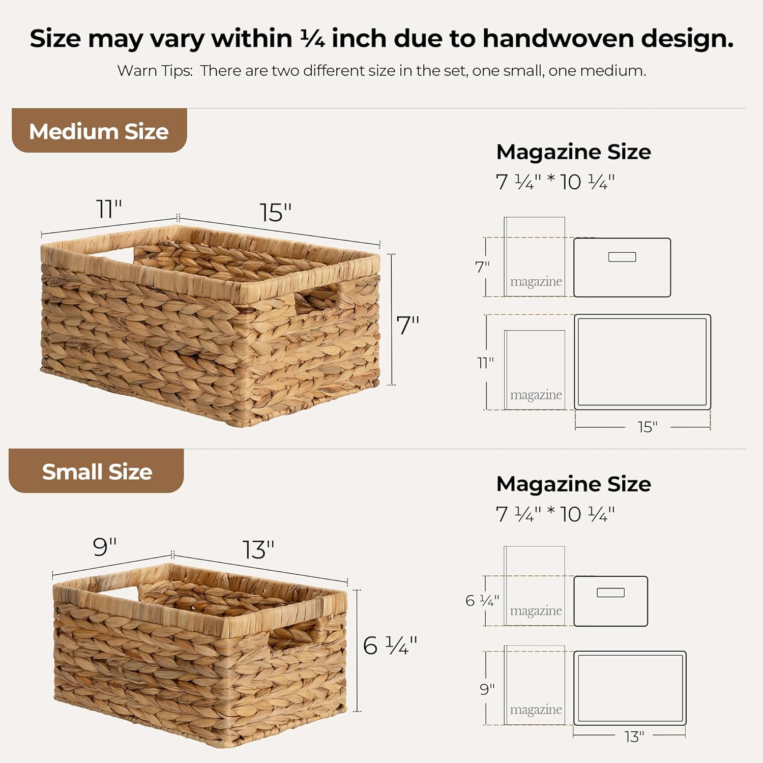 StorageWorks Wicker Storage Baskets, Large and Small Baskets, Handwoven Water Hyacinth Basket for