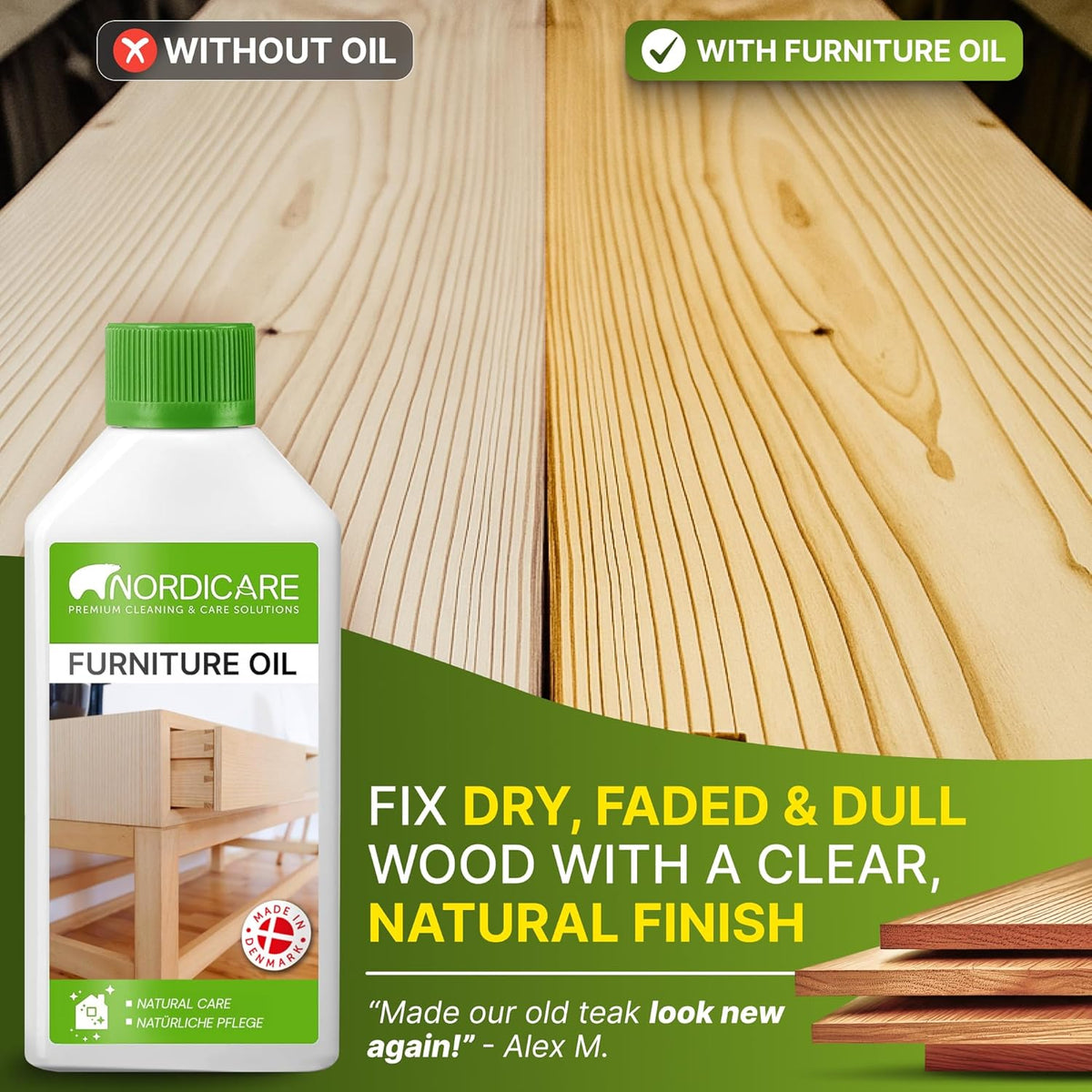 Nordicare Wood Oil Colorless - Premium Walnut Oil, Teak Oil, Wood Oil Furniture for Oak, Beech