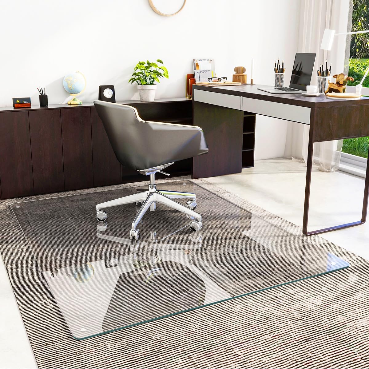 [Tempered Glass] 46" x 55" Glass Chair Mat, Heavy Duty Hard Floor Mat with Round Corner and