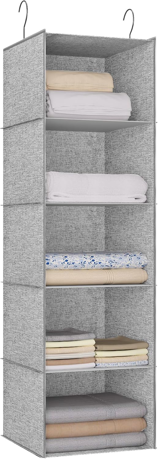 5-Shelf Hanging Storage Closet Organizer, Linen Rv Storage and Organization for Wardrobe, Inside