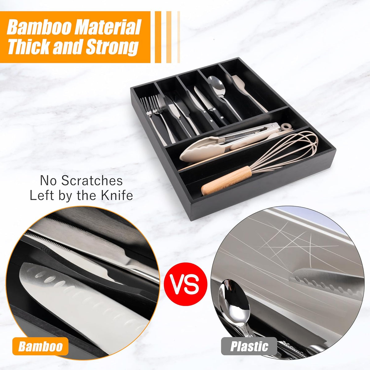 Bellsal Bamboo Silverware Drawer Organizer, Utensil Kitchen Drawer Organizer, Utensil Holder