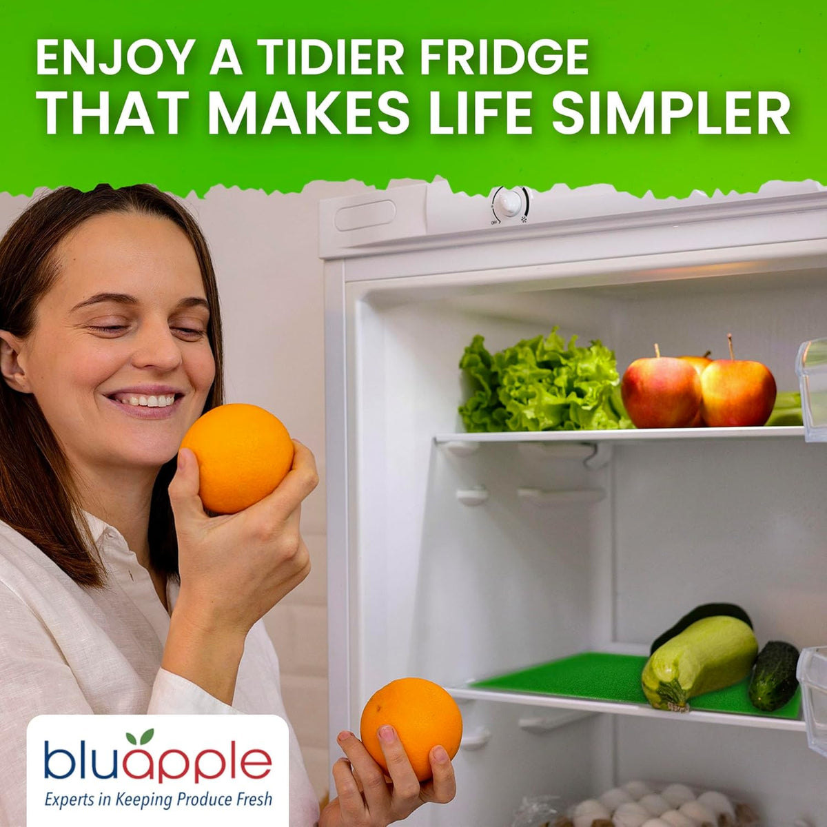 Bluapple FreshMats - Refrigerator Bin Liners, Fridge Drawer Mats - Keeps Produce Fresh Longer