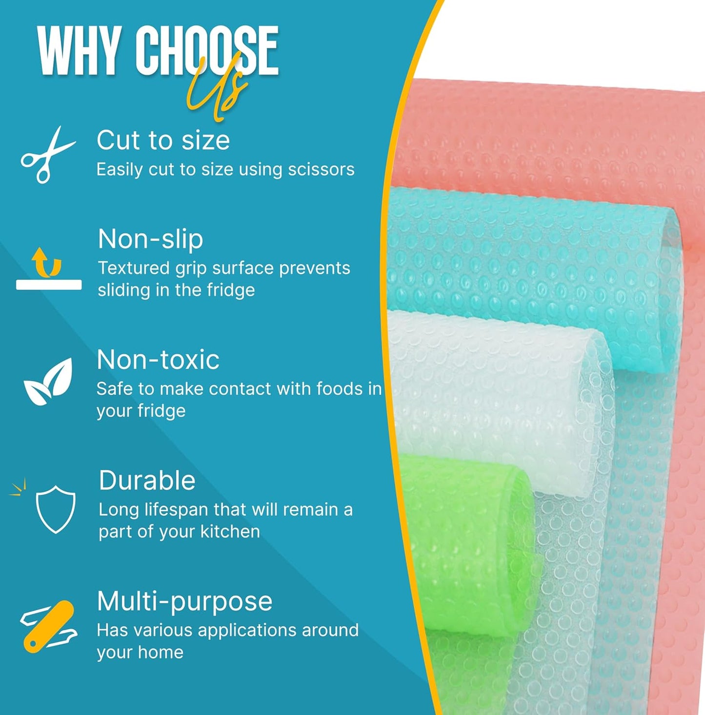 Refrigerator Liners for Shelves (12 Pack) by Linda’s Essentials - Non-Adhesive Shelf or Drawer