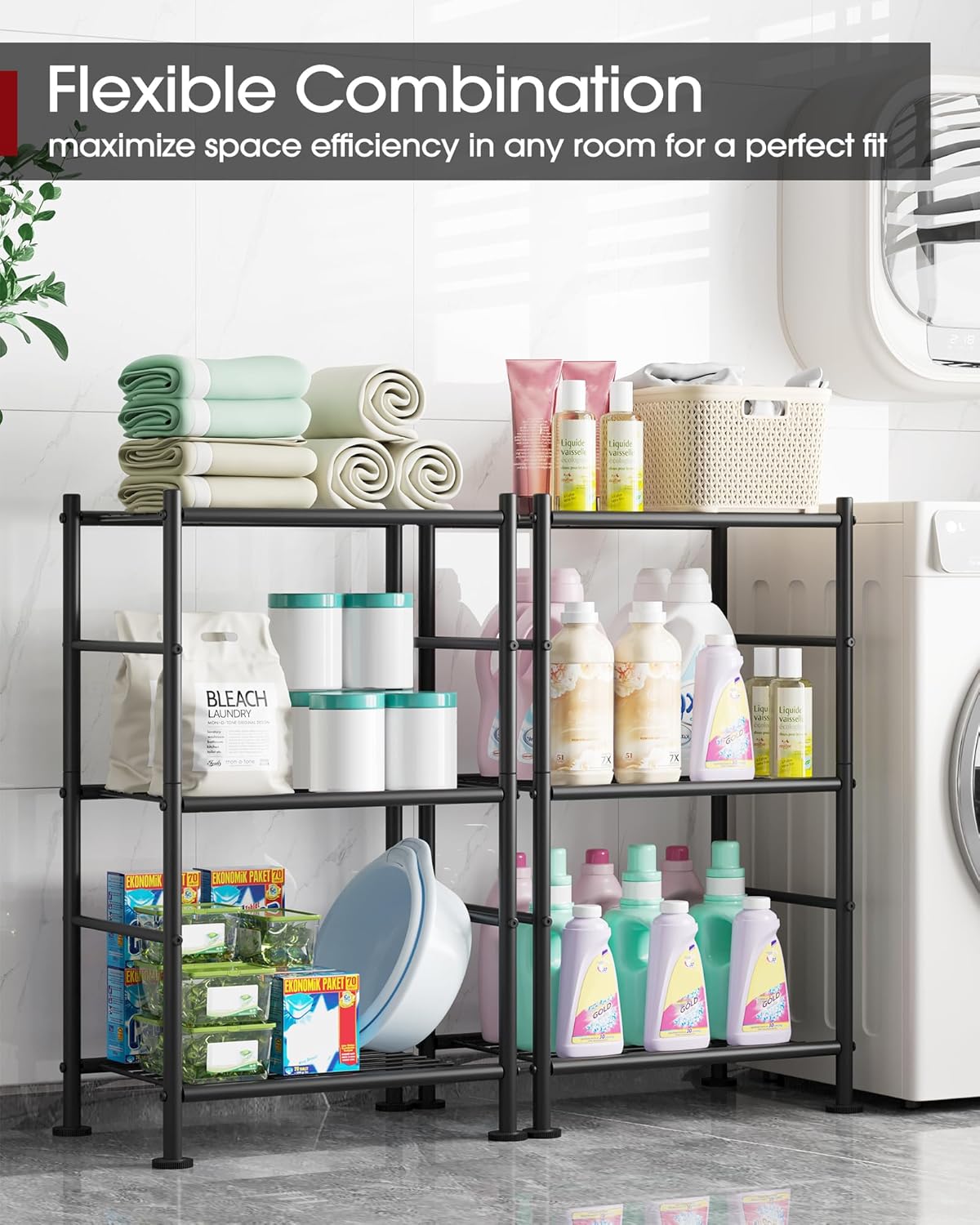 Storage Shelves - 3 Tier Shelf Organizer, Sturdy Metal Garage Shelving with Adjustable Leveling
