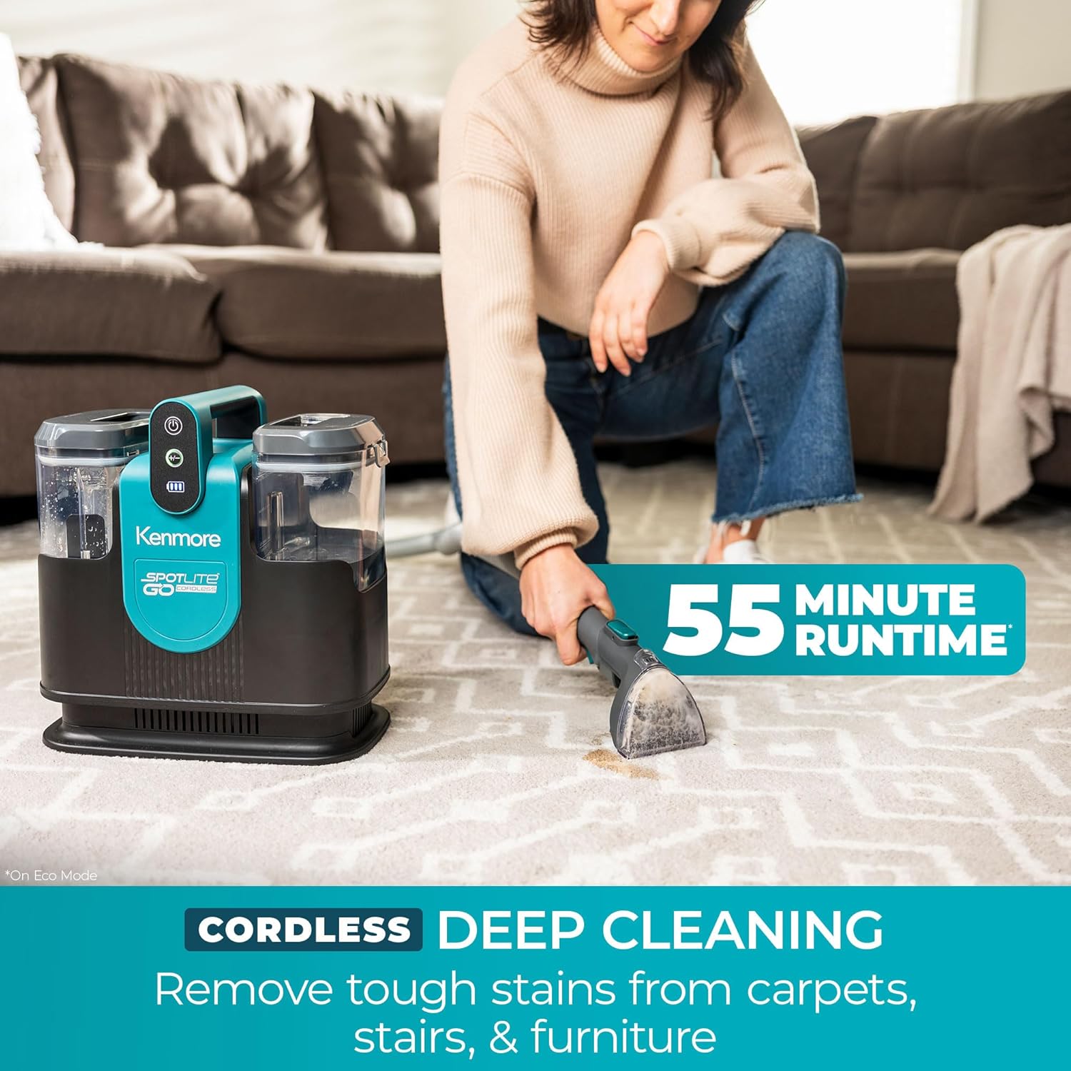 Kenmore KW1090 SpotLite Go 24V Cordless Brushless Portable Carpet Spot Cleaner, 16Kpa Power