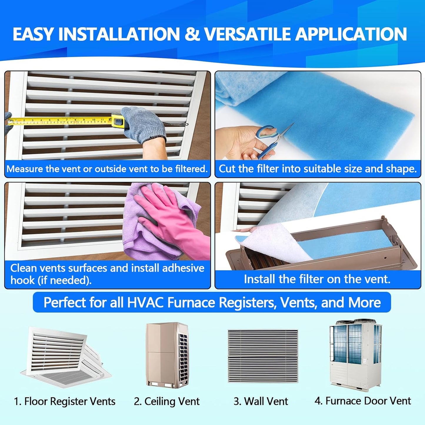 2 Rolls 12" x120" Air Vent Filters, Cut to Fit Air Filter (100+ Filters), MERV 8 Triple Vent Filter