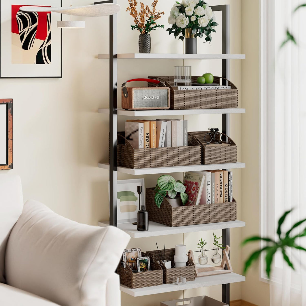 Ollieroo Rattan Storage Baskets, Handwoven Wicker Storage Bins with Built-in Handles, Storage