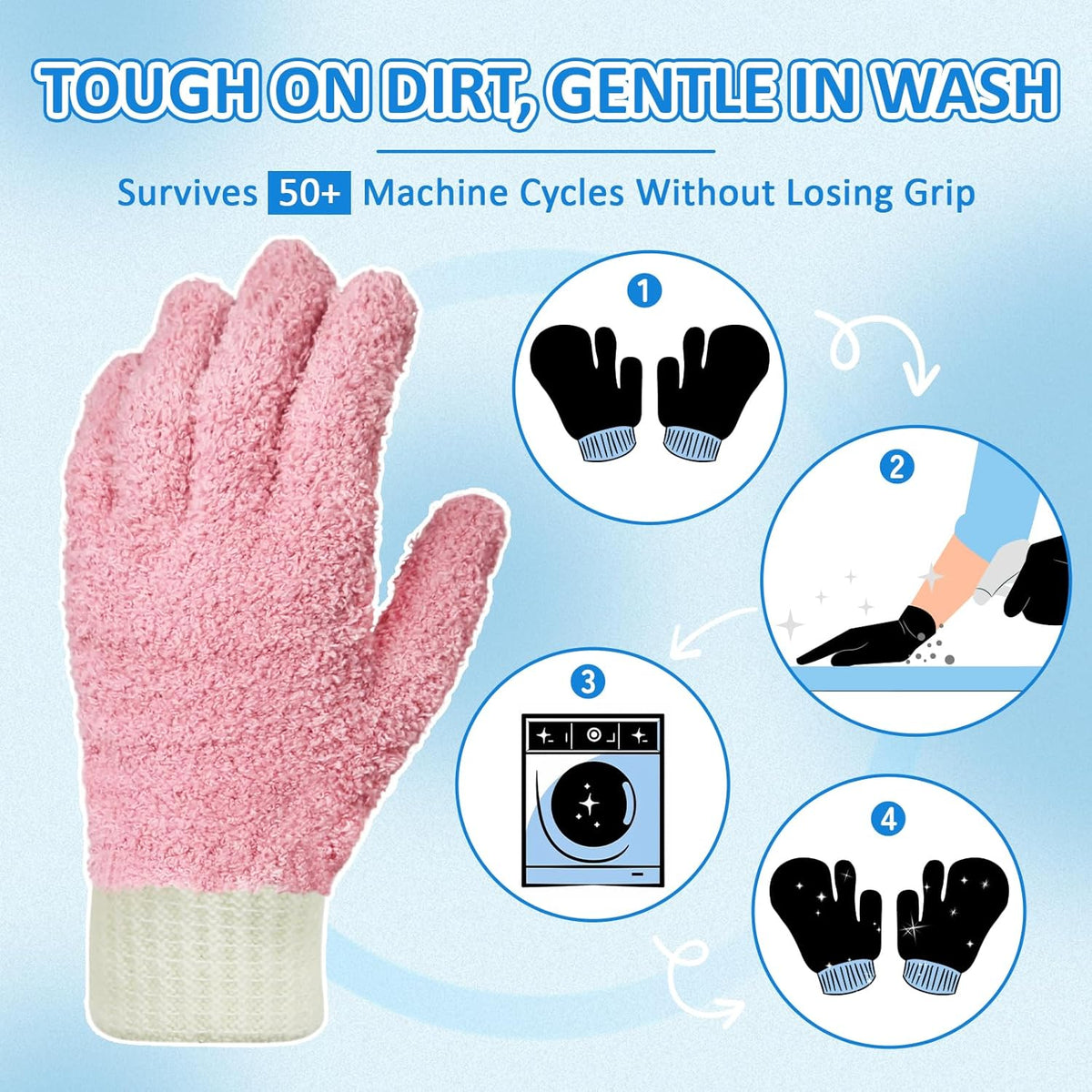 MIG4U 4 Pairs Microfiber Gloves - Dusting Gloves for House Cleaning - Washable Blind Cleaner Duster