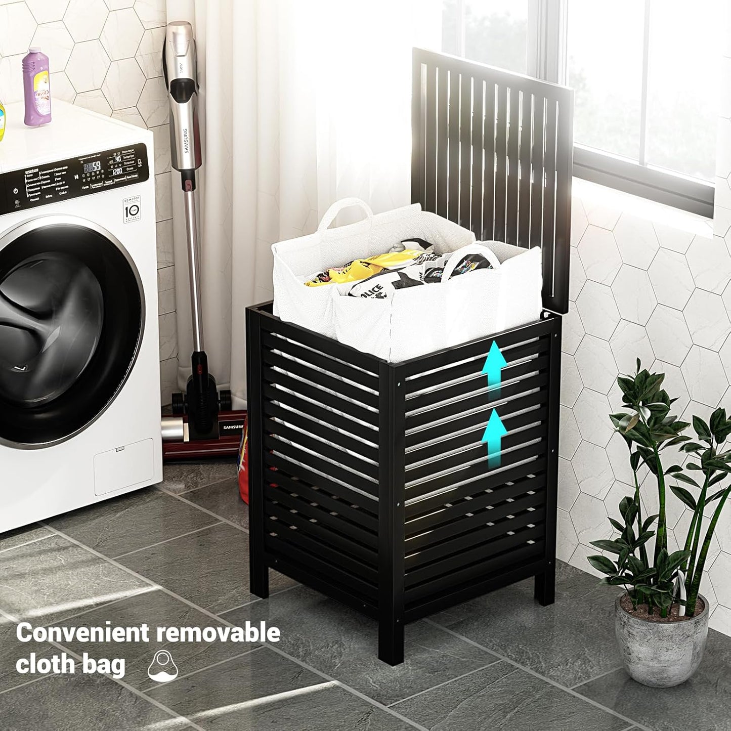 Homykic Bamboo Laundry Hamper with Lid, 120L Large Clothes Laundry Sorter with Removable 2-Section