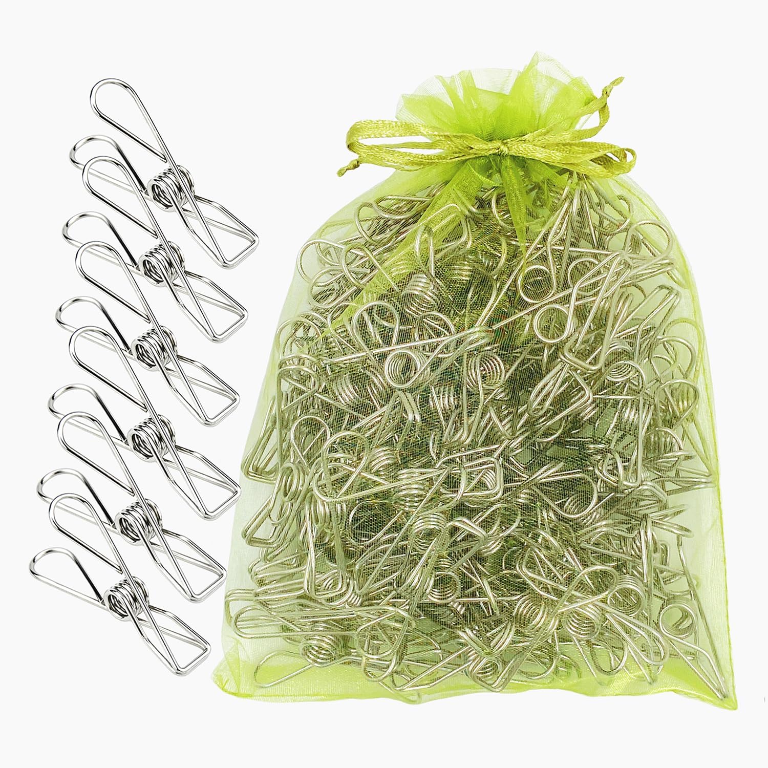 100 Pack Metal Clothes Pegs, Stainless Steel Utility Clips for Laundry, Washing Line, Snack Bags