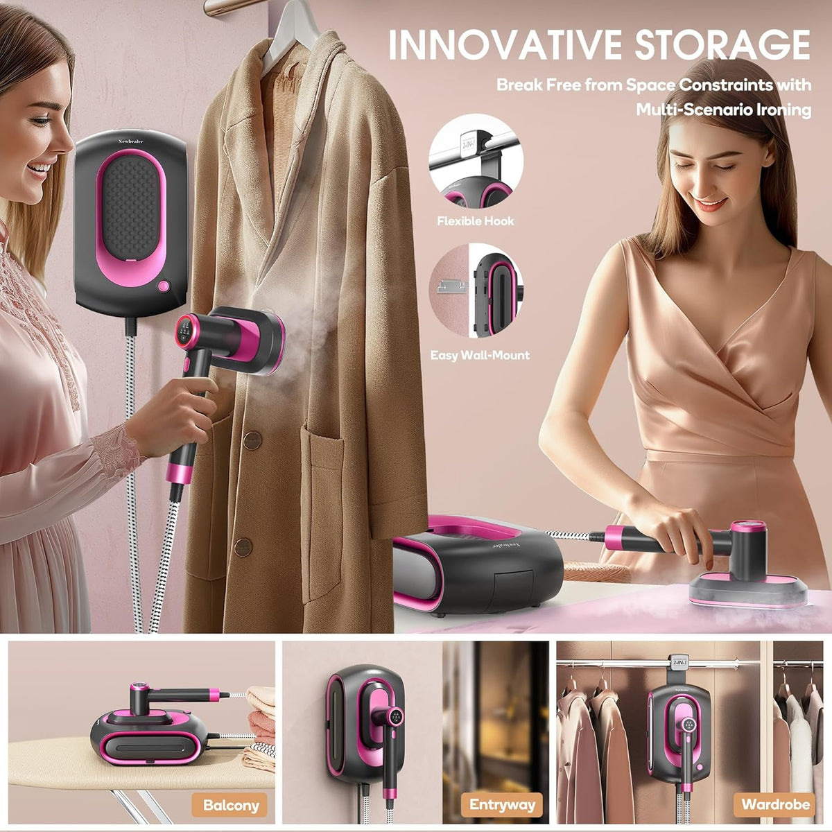 Newbealer 2In1 Pro Steam Station Iron, 1550W Turbo 3-level Steam & 3 Dry Heat Modes for Clothes