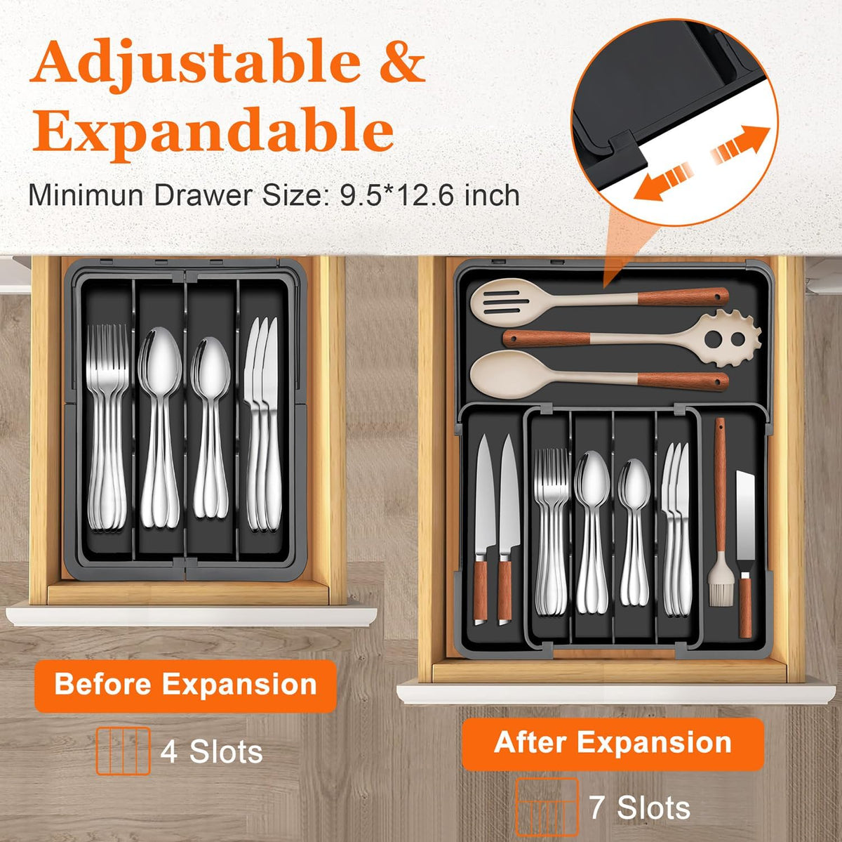 Silverware Organizer - Expandable Kitchen Drawer Organizer, Utensil Drawer Organizer, Adjustable