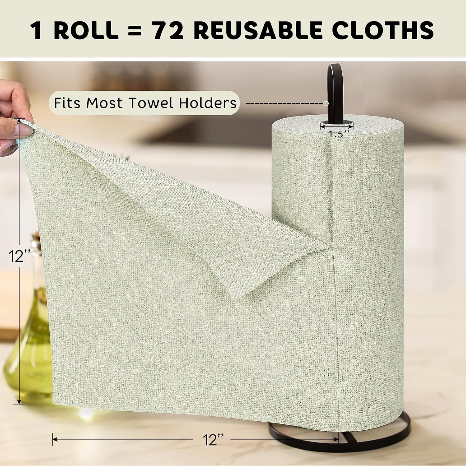 Matthew Microfiber Cleaning Cloth Roll 72Pack (12" x 12") Reusable Paper Towels&Washable Tear Away