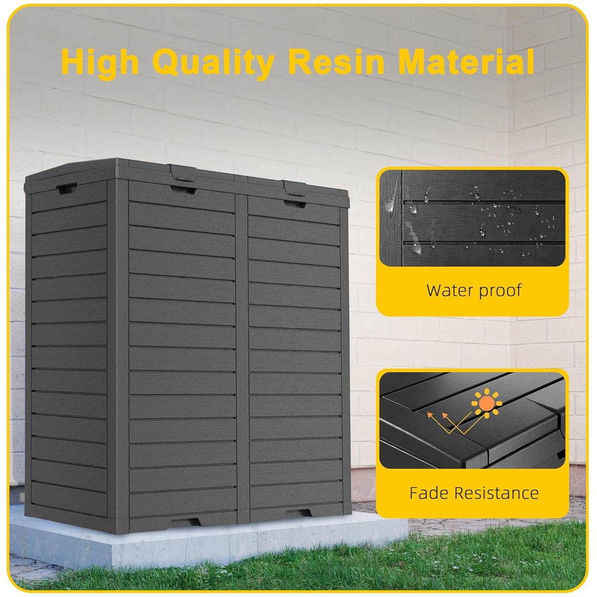 62 Gallon Outdoor Trash Can with Tiered Lid and Drip Tray,Waterproof Resin Waste Bin