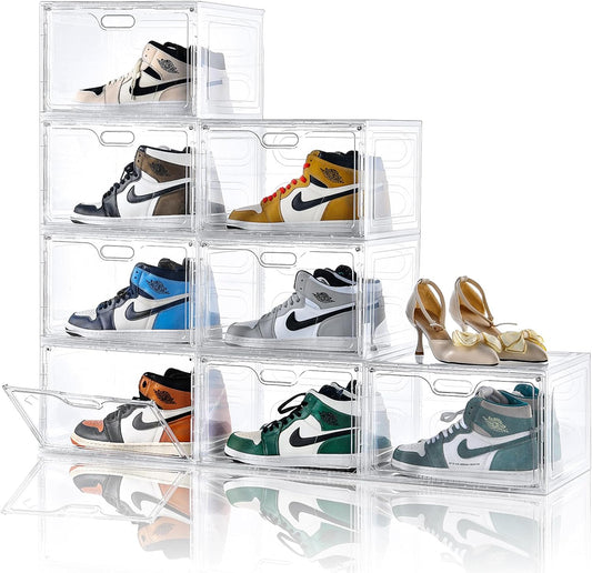 8 Pack Shoe Boxes Clear Plastic Stackable, Large Shoe Storage Organizer with Lids,Drop Side Shoe