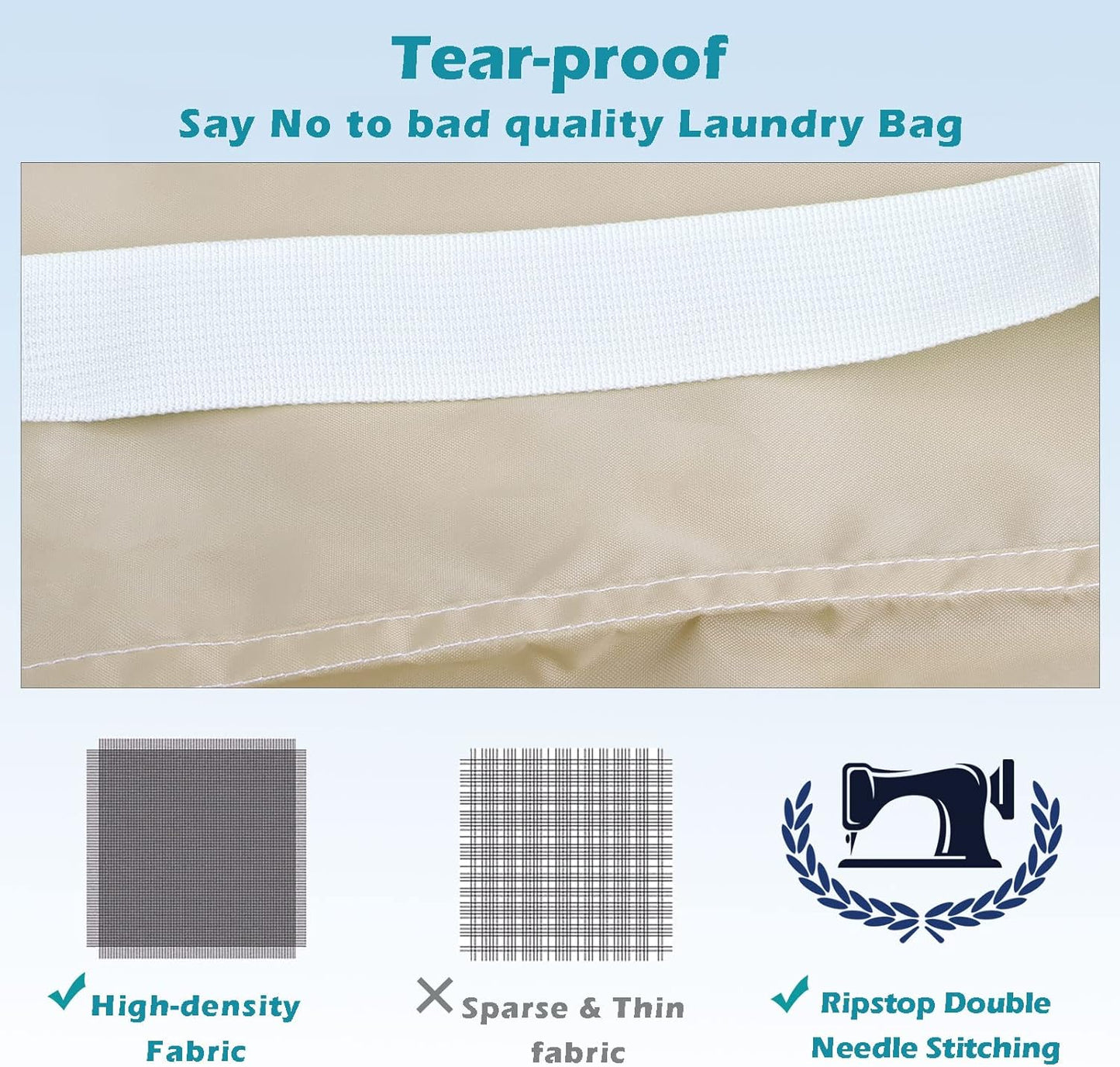 Heavy Duty Laundry Bag 2 Pack XL Nylon Laundry Bags with Straps, Washable Large Dirty Clothes