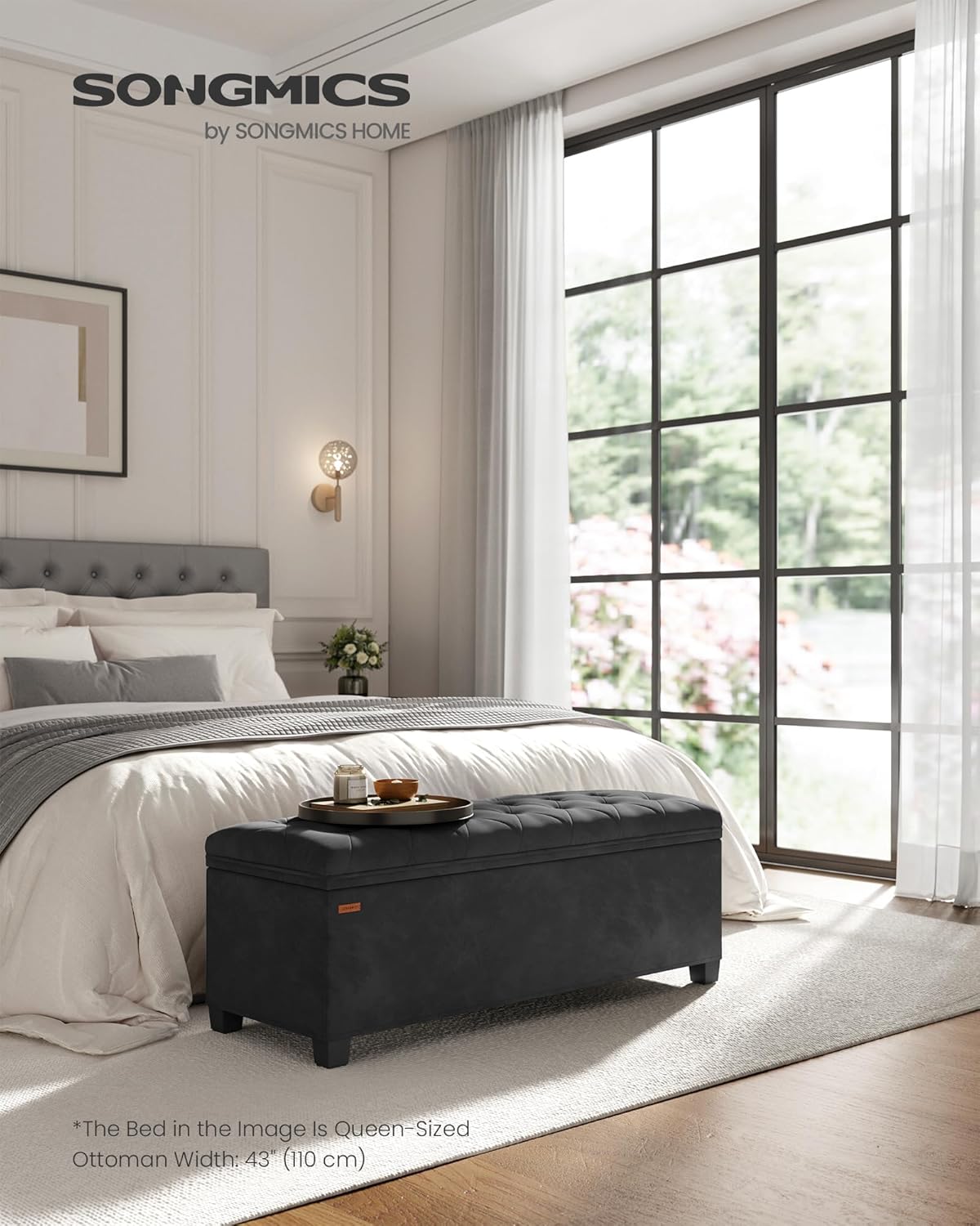 SONGMICS Velvet Storage Ottoman Bench, Foot Rest with Legs, 15.7 x 43 x 15.7 Inches, End of Bed