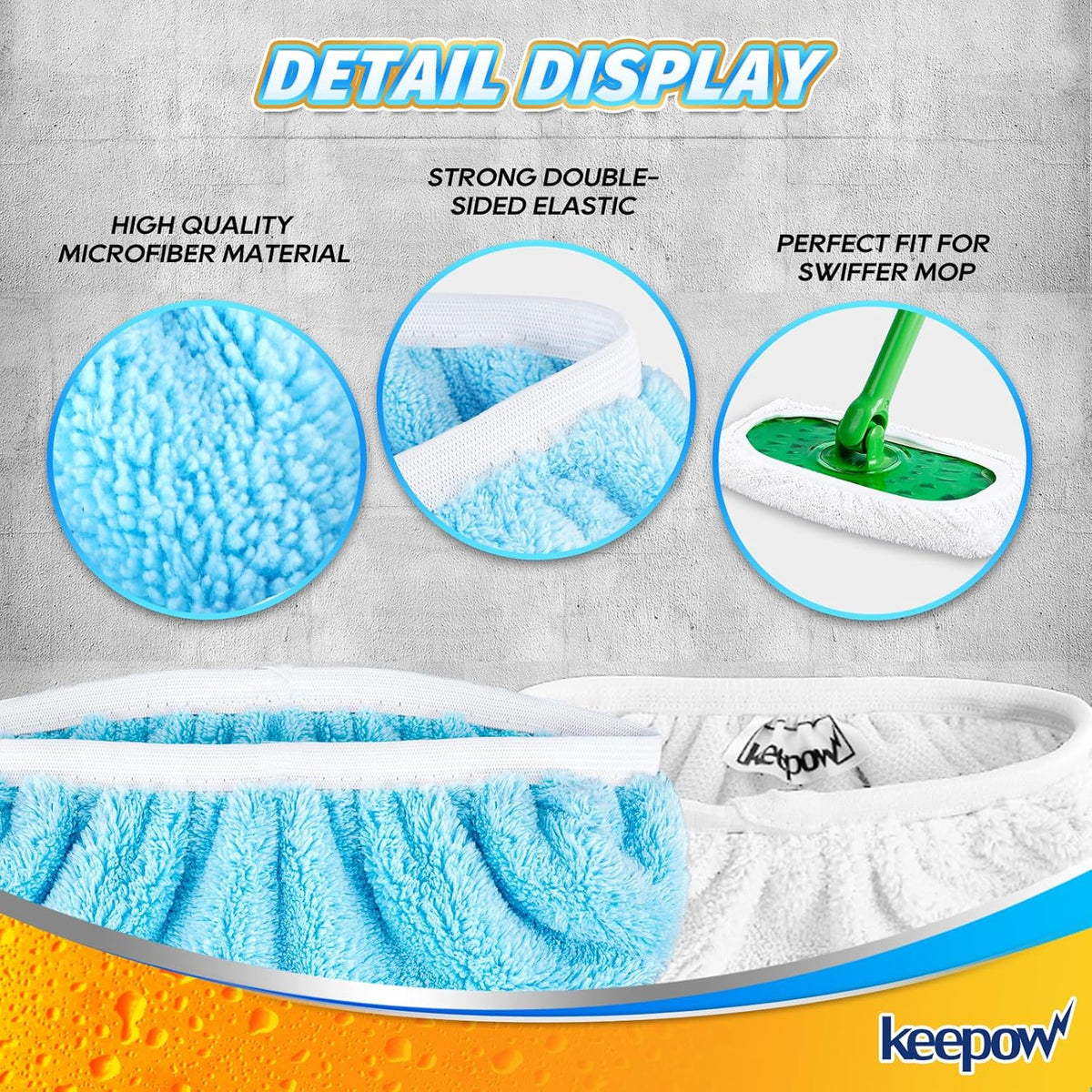 KEEPOW Reusable Microfiber Mop Pads for Swiffer Sweeper Mop, Washable Wet Pad Refills for Wet & Dry