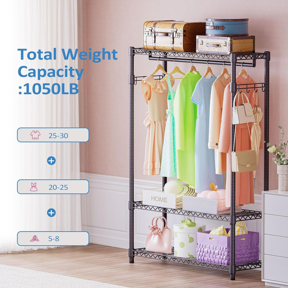 IZEUK 3 Tier Heavy Duty Garment Rack Wire Clothes Rack for Hanging Clothes, Metal Freestanding