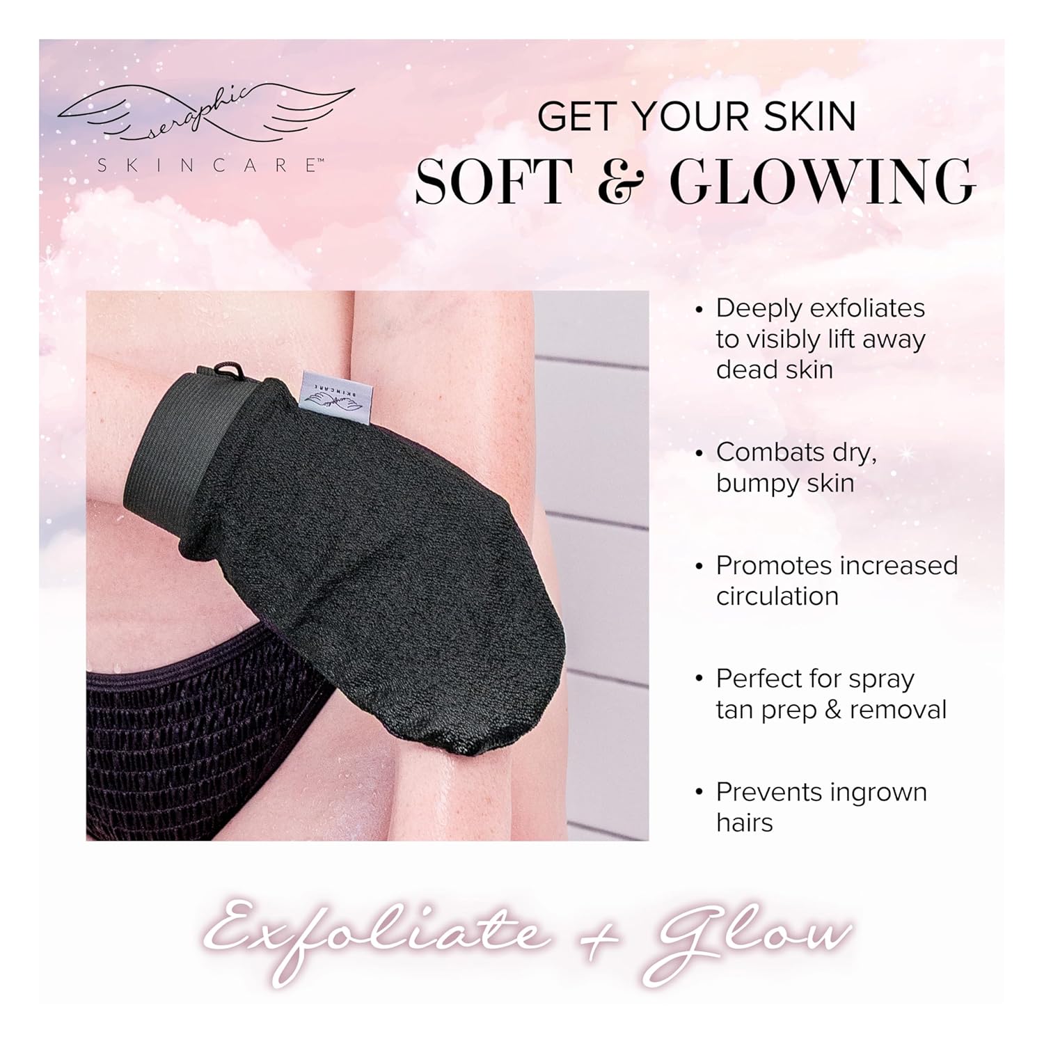 Seraphic Skincare (Original) Premium Exfoliating Mitt for Body (1pc) – 100% Vegan Viscose