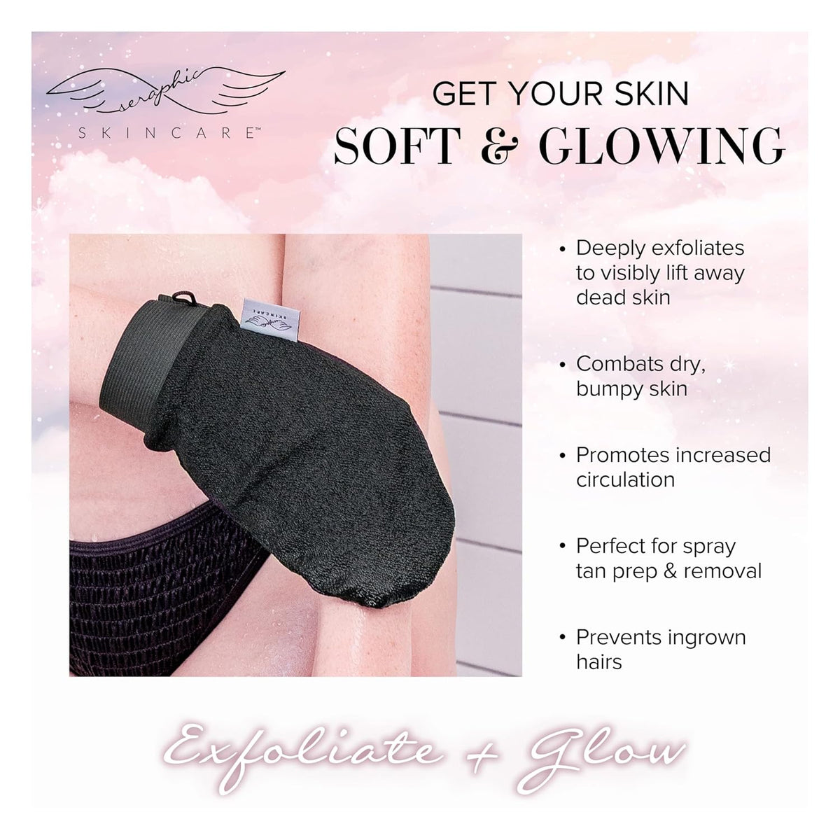 Seraphic Skincare (Original) Premium Exfoliating Mitt for Body (2pc) – 100% Vegan Viscose