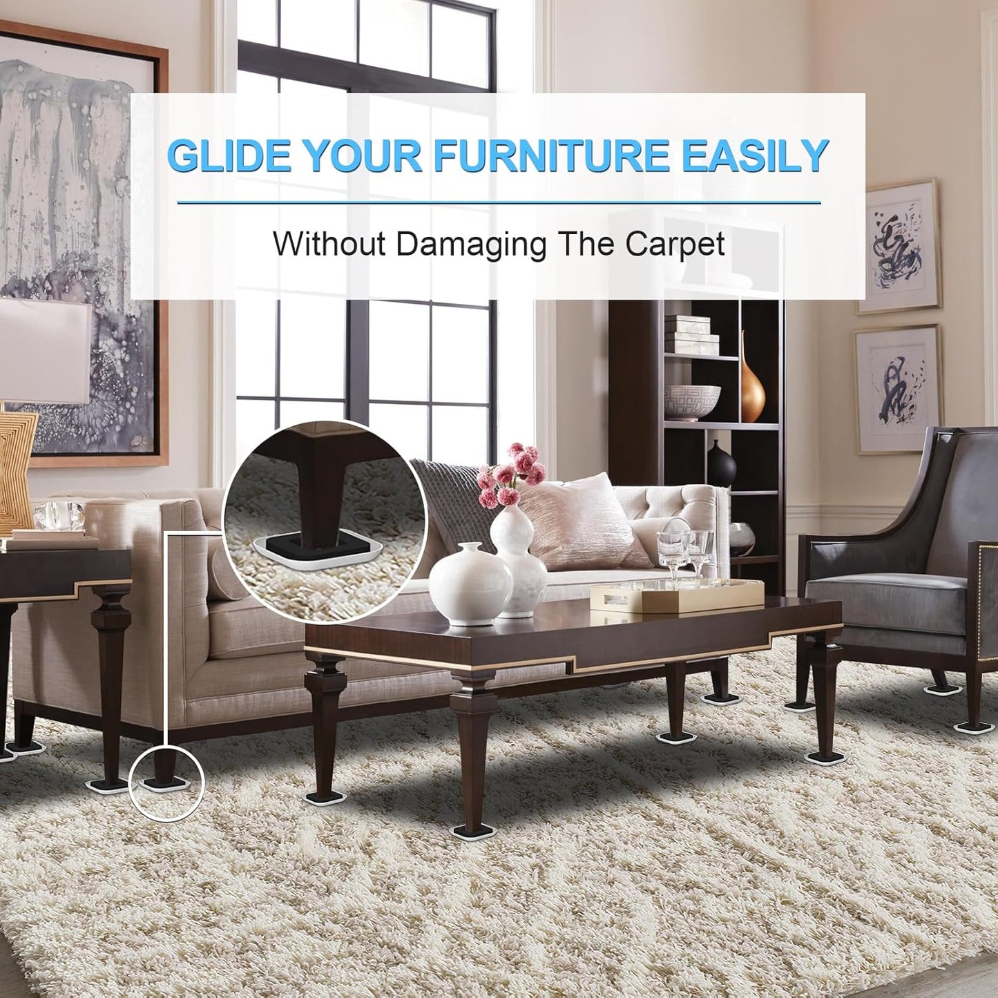 Upgrade Furniture Sliders, Furniture Sliders for Carpets, 8 PCS 4.3" Moving Pads with Anti-Slip