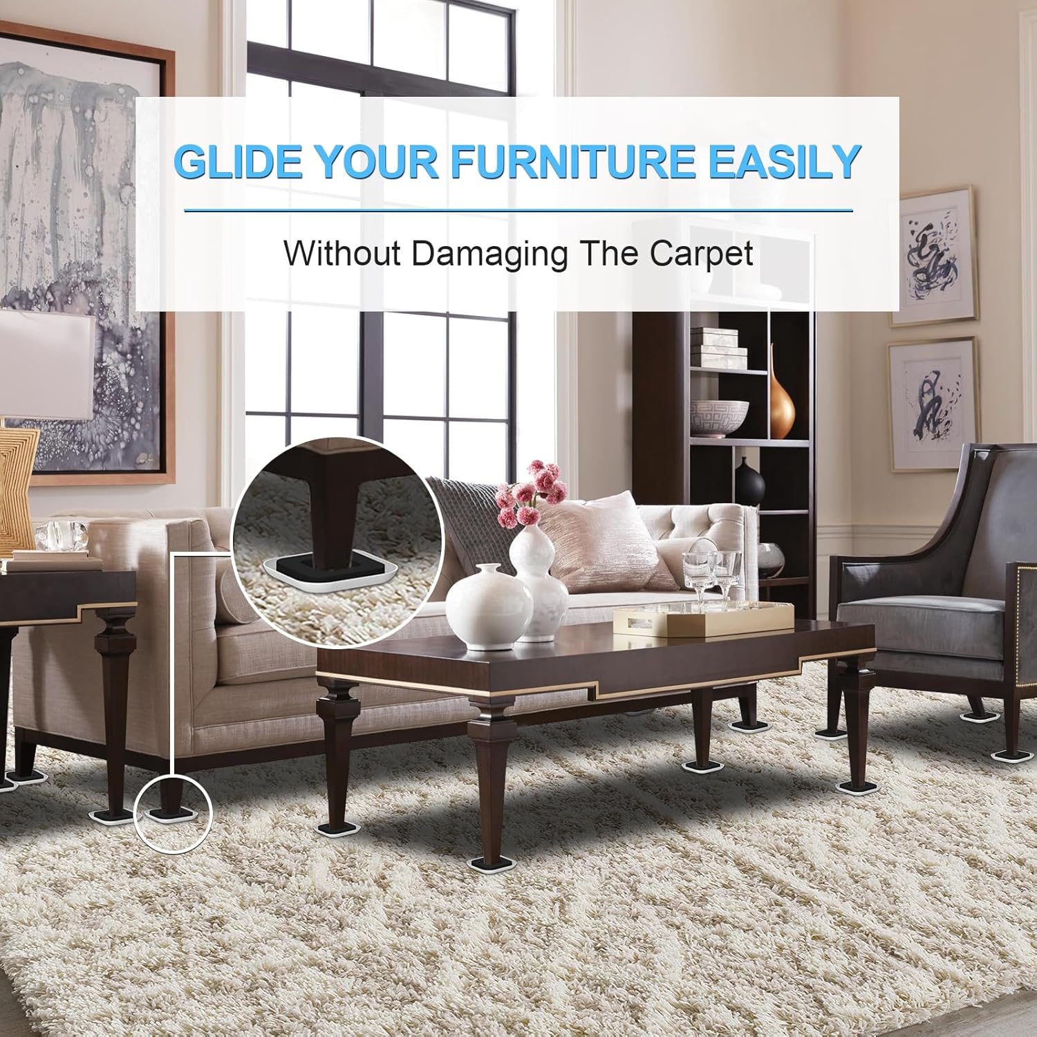Upgrade Furniture Sliders, Furniture Sliders for Carpets, 8 PCS 4.3" Moving Pads with Anti-Slip