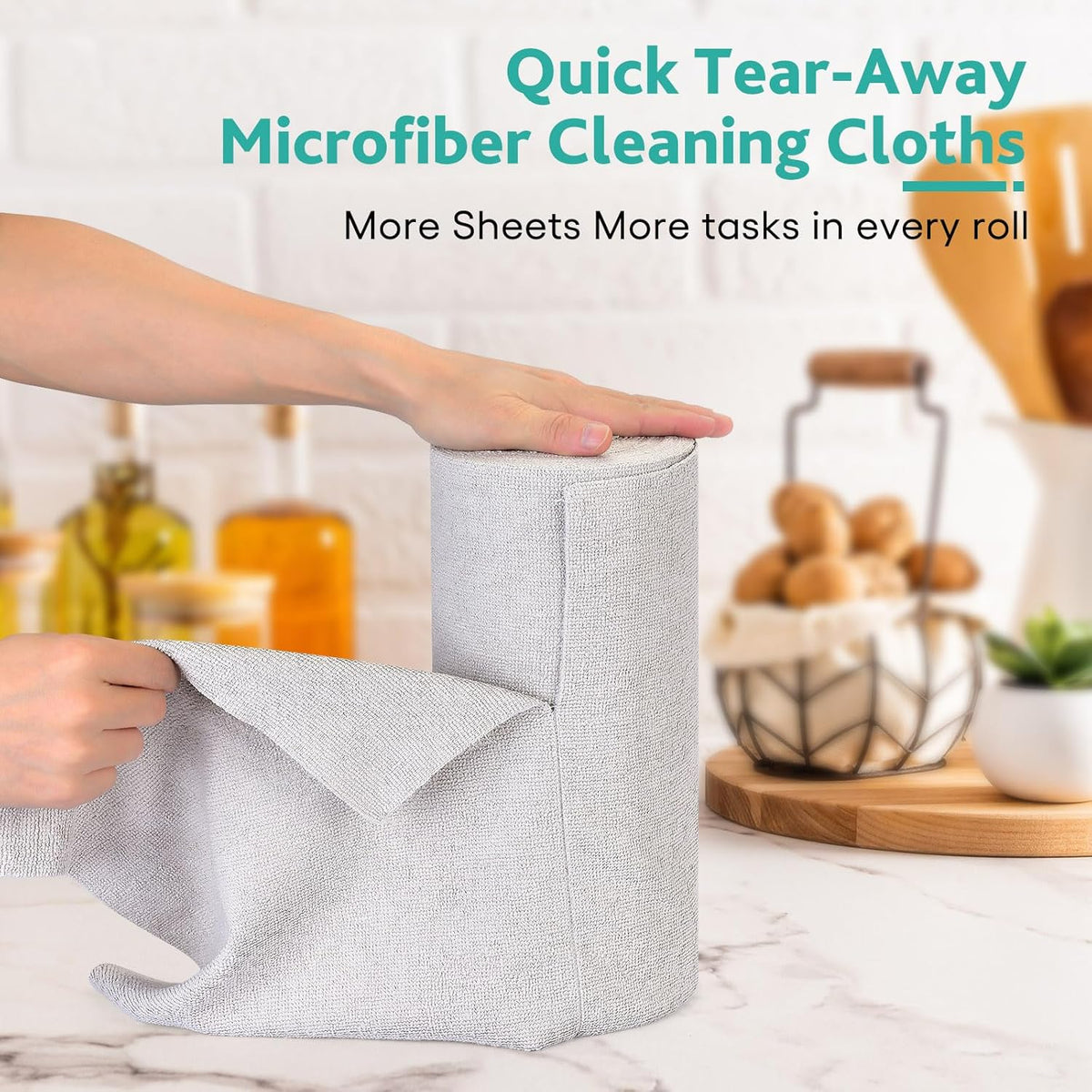 Matthew Microfiber Cleaning Cloth Roll 72Pack (12" x 12") Reusable Paper Towels&Washable Tear Away