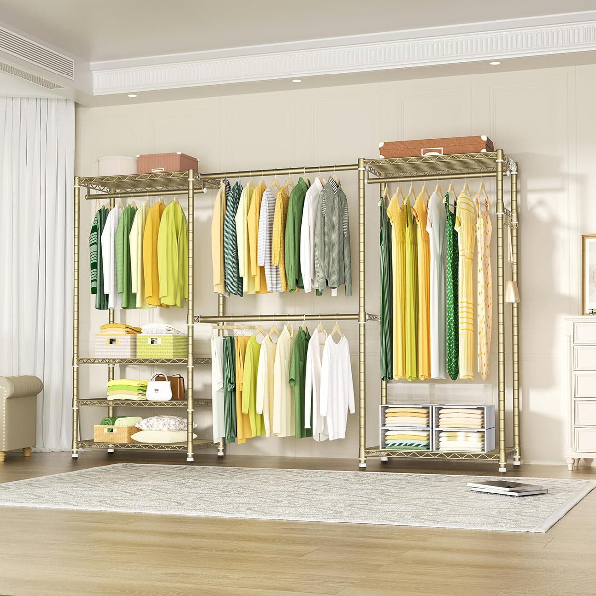 Ulif E1 Heavy Duty Closet Garment Rack, 6 Tiers Adjustable Metal Freestanding Expandable Clothing