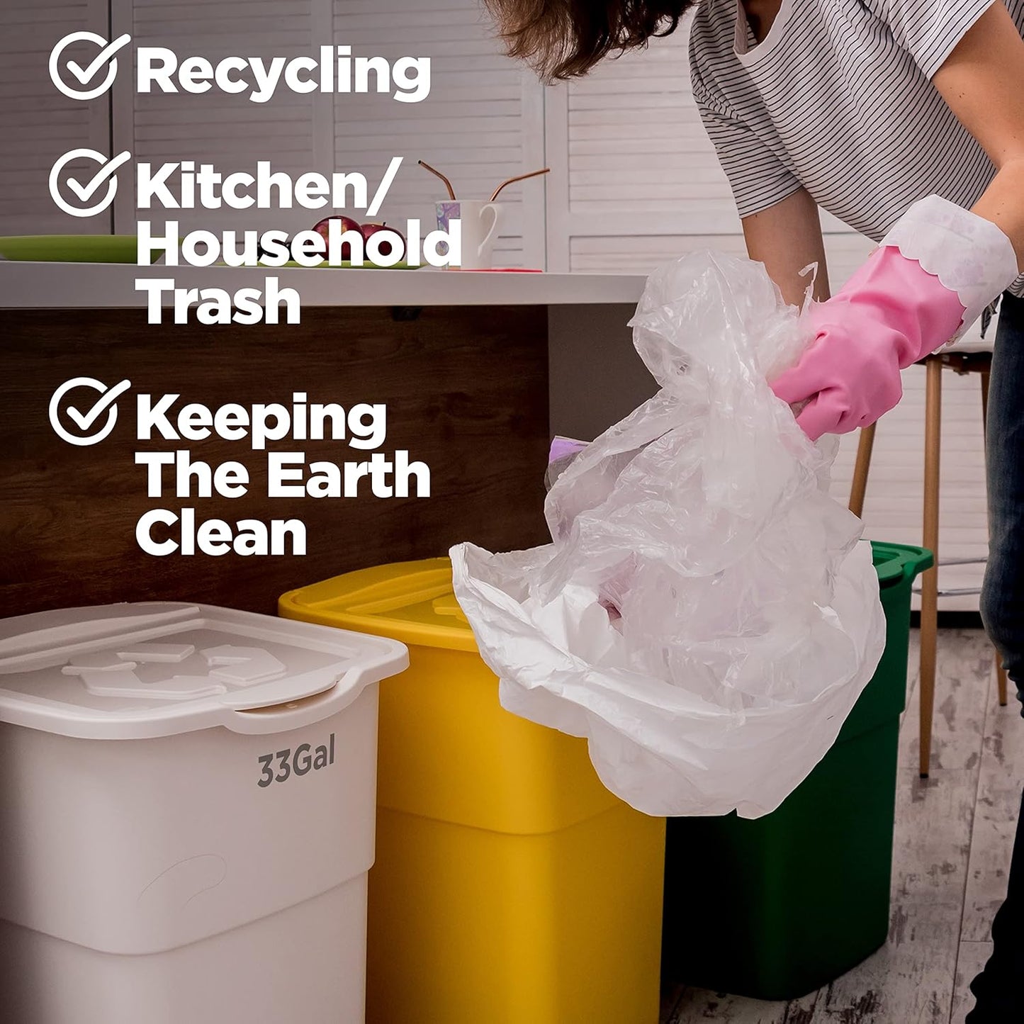 ToughBag 30-33 Gallon Clear Trash Bags (100 Count) Recycling Bag, Garbage Can Liners – Clear Trash