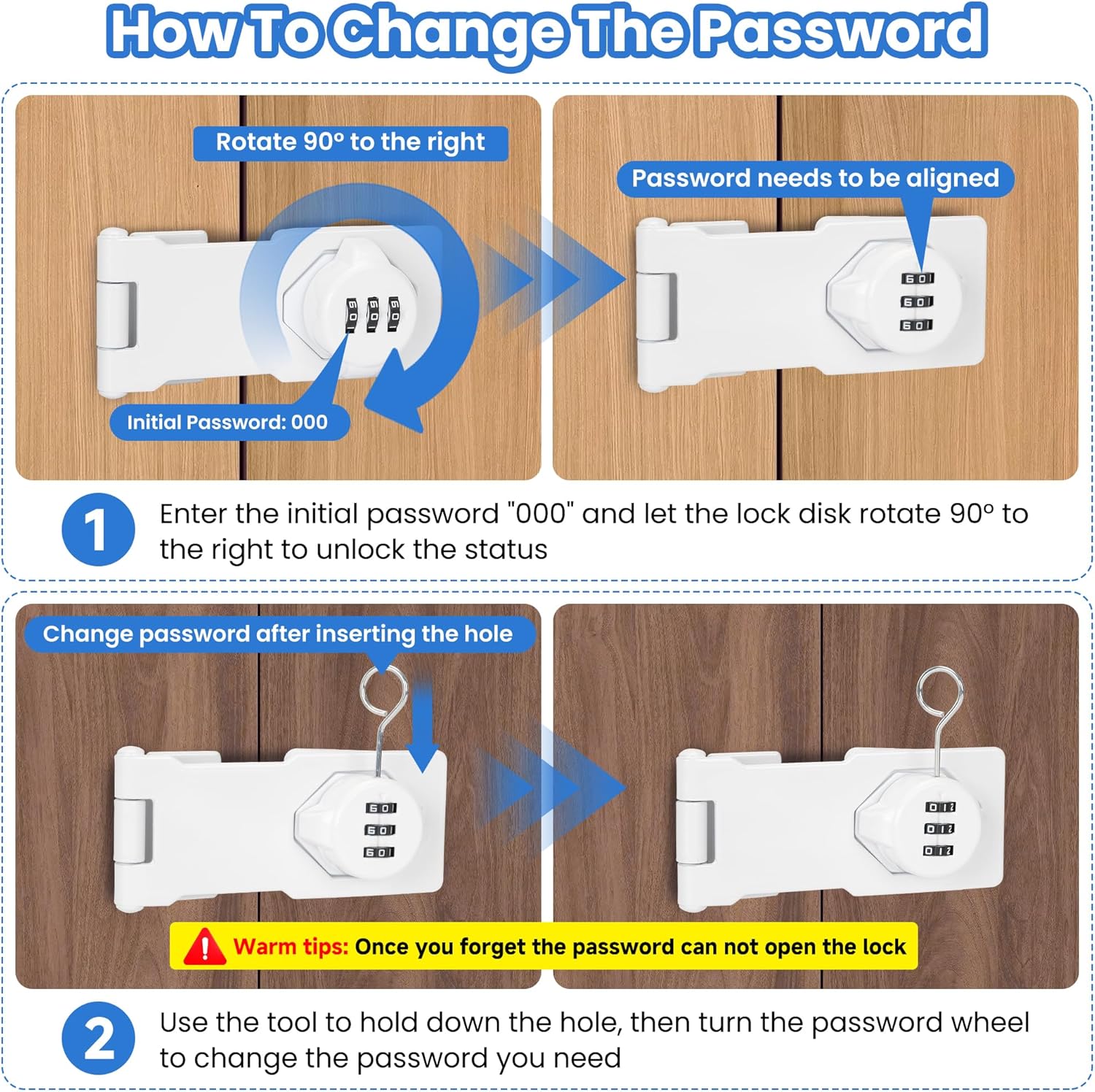 Keyless Cabinet Lock with Combination Code - 3-Digit Password Hasp Latch Lock for Drawers, Bifold
