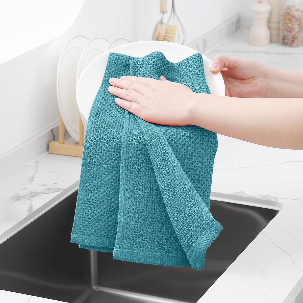 Homaxy 100% Cotton Waffle Weave Kitchen Dish Towels, Ultra Soft Absorbent Quick Drying Cleaning