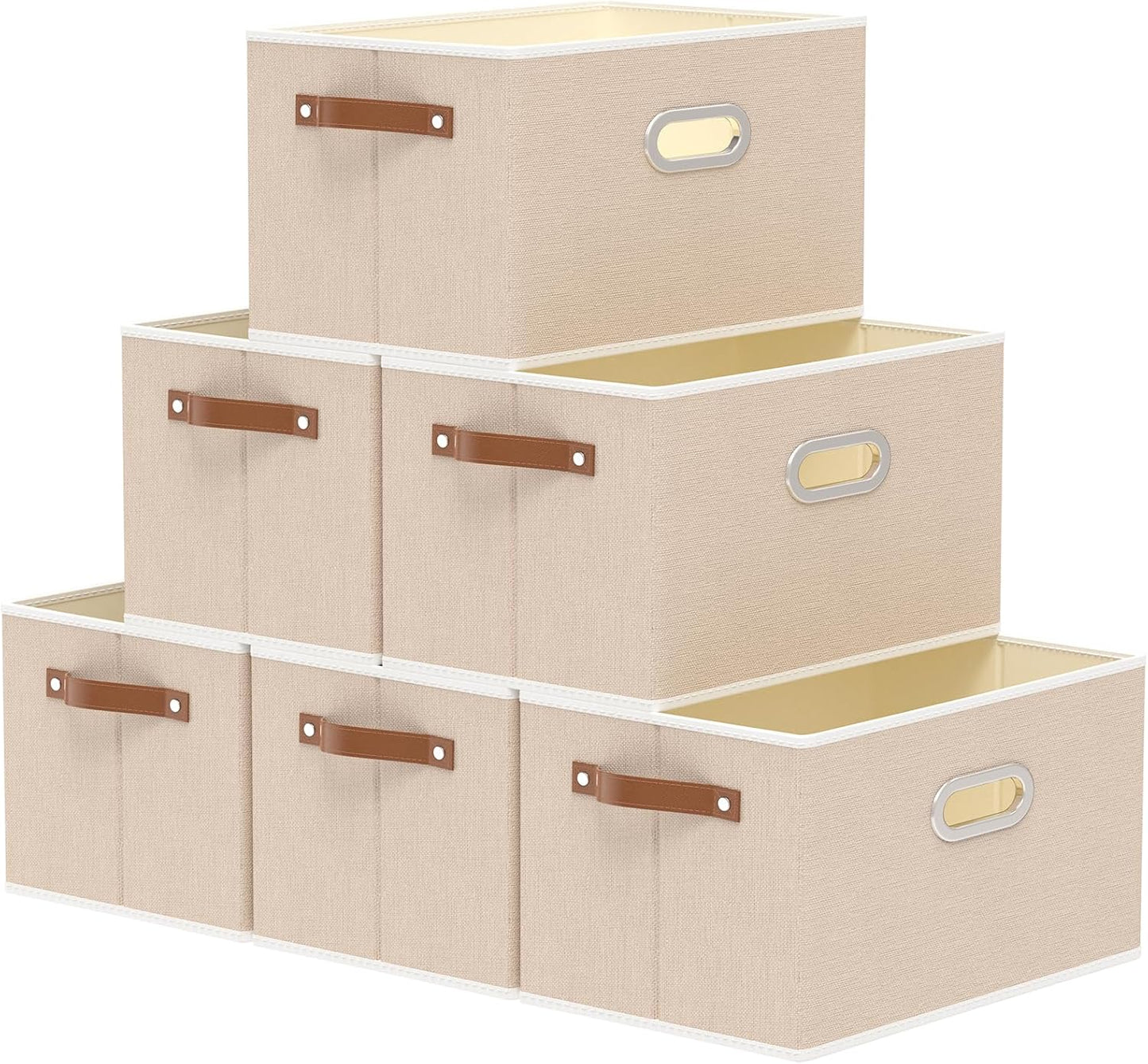 Yawinhe Fabric Storage Bins with Handles, Foldable Baskets for Shelves, Cubes with 3 Handles, Large