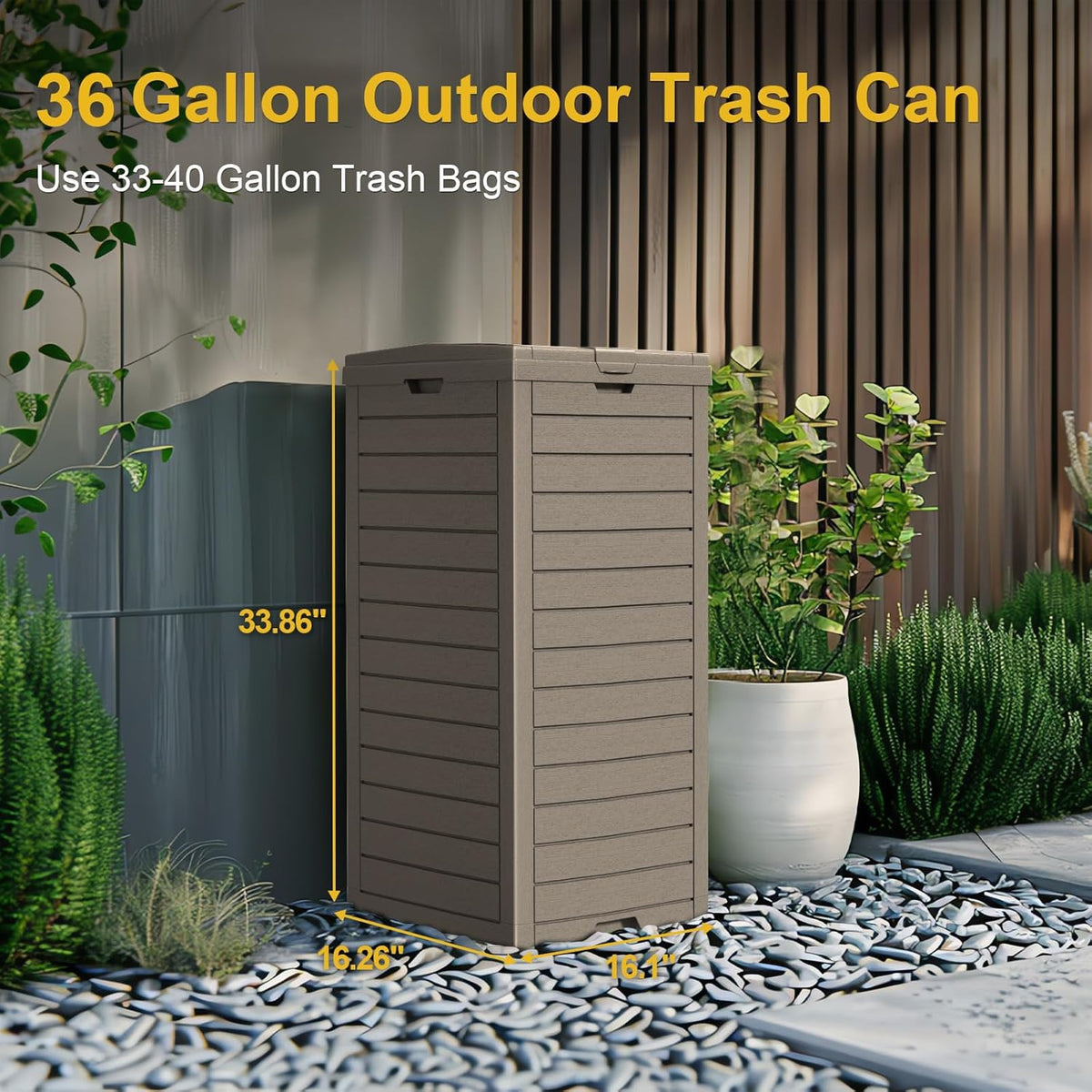 31 Gallon Outdoor Trash Can with Tiered Lid and Drip Tray,Waterproof Resin Waste Bin