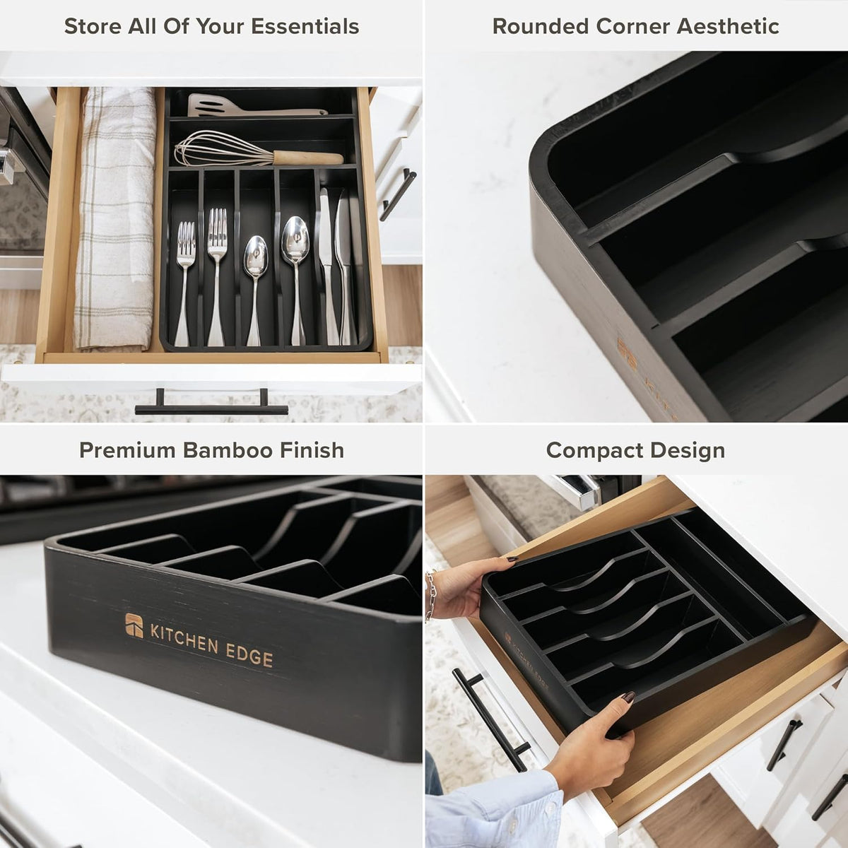 KitchenEdge Silverware Organizer - Cutlery, Flatware, and Utensil Holder for Kitchen Drawers, Fixed