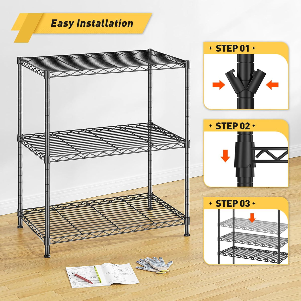 Storage Shelves Adjustable Wire Shelving Metal Wire Rack Shelving Unit Storage Shelf for Kitchen