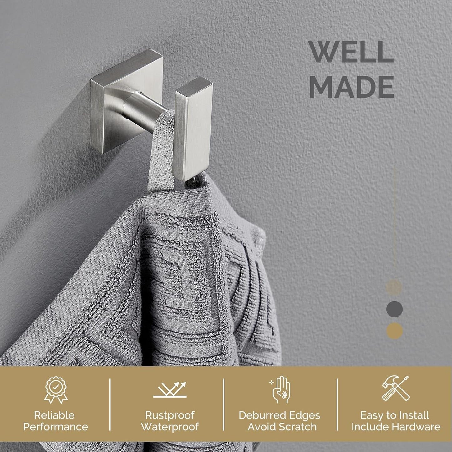 Angle Simple Bathroom Towel Hook, SUS304 Stainless Steel Single Shower Towel Hanger for Wall