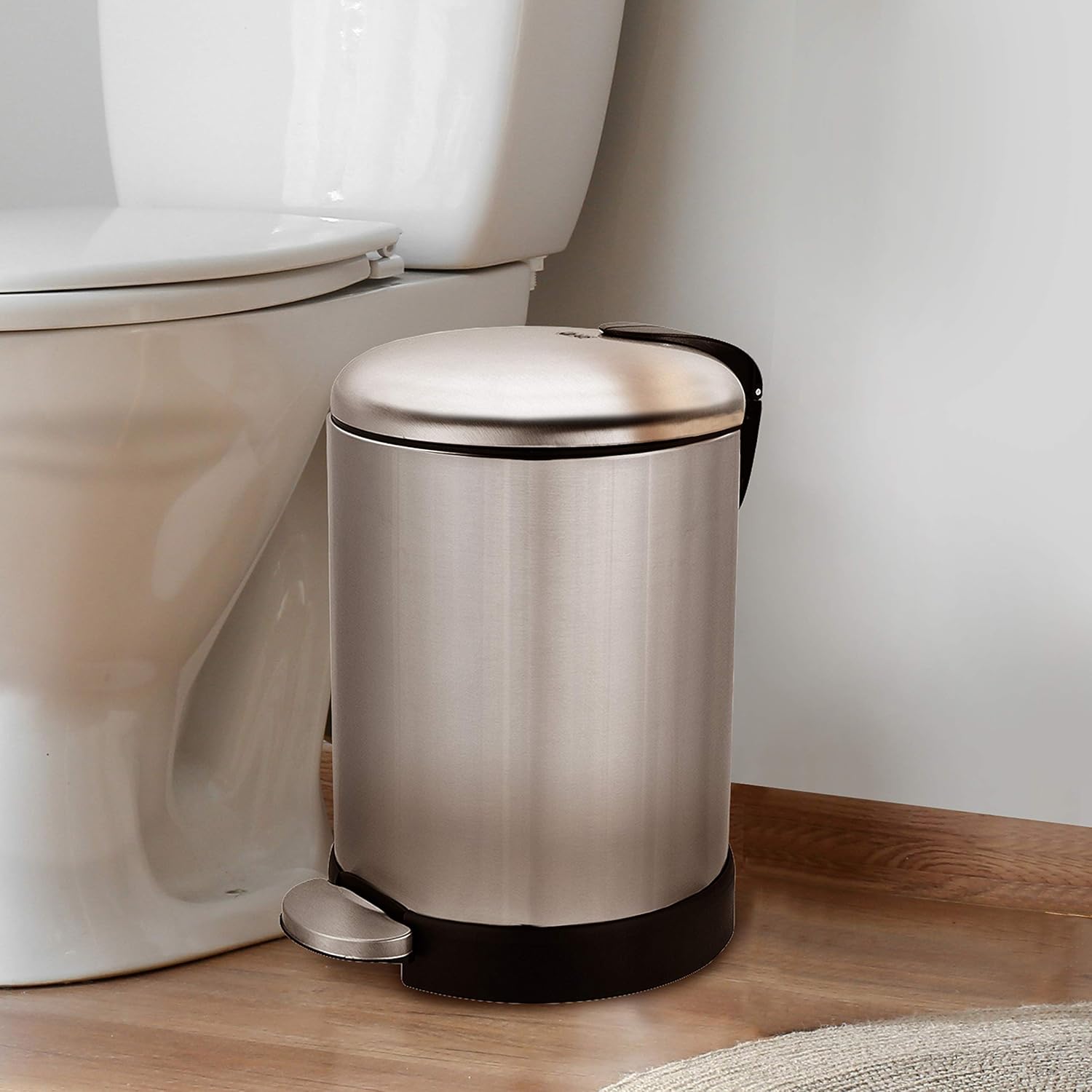GLAD Small Trash Can, 1.2 Gallon | Round Stainless Steel Garbage Bin with Soft Close Lid & Step