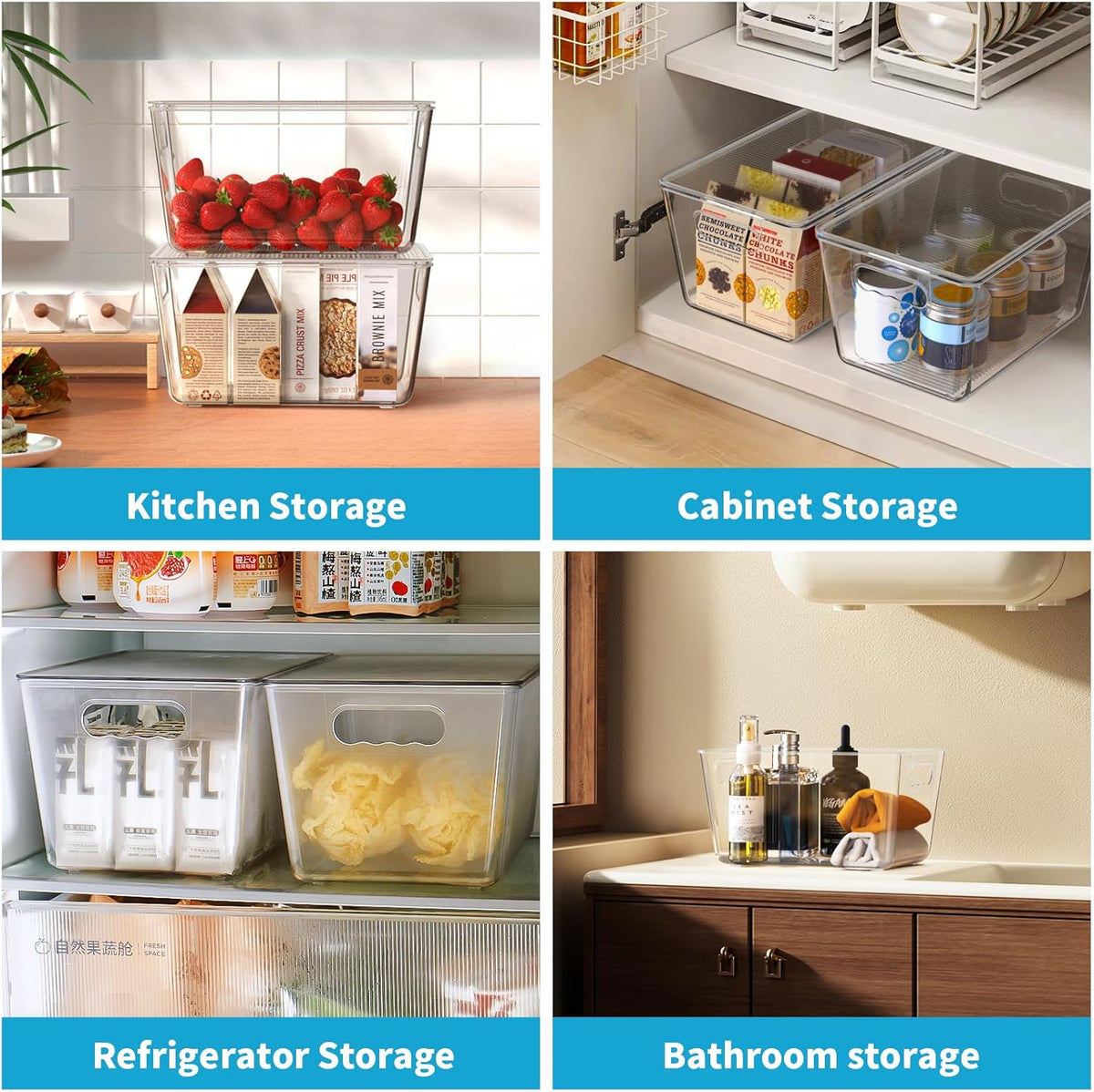 Clear Plastic Storage Bins, Pantry Organizers & Storage Containers, Cabinet Organizer, Home