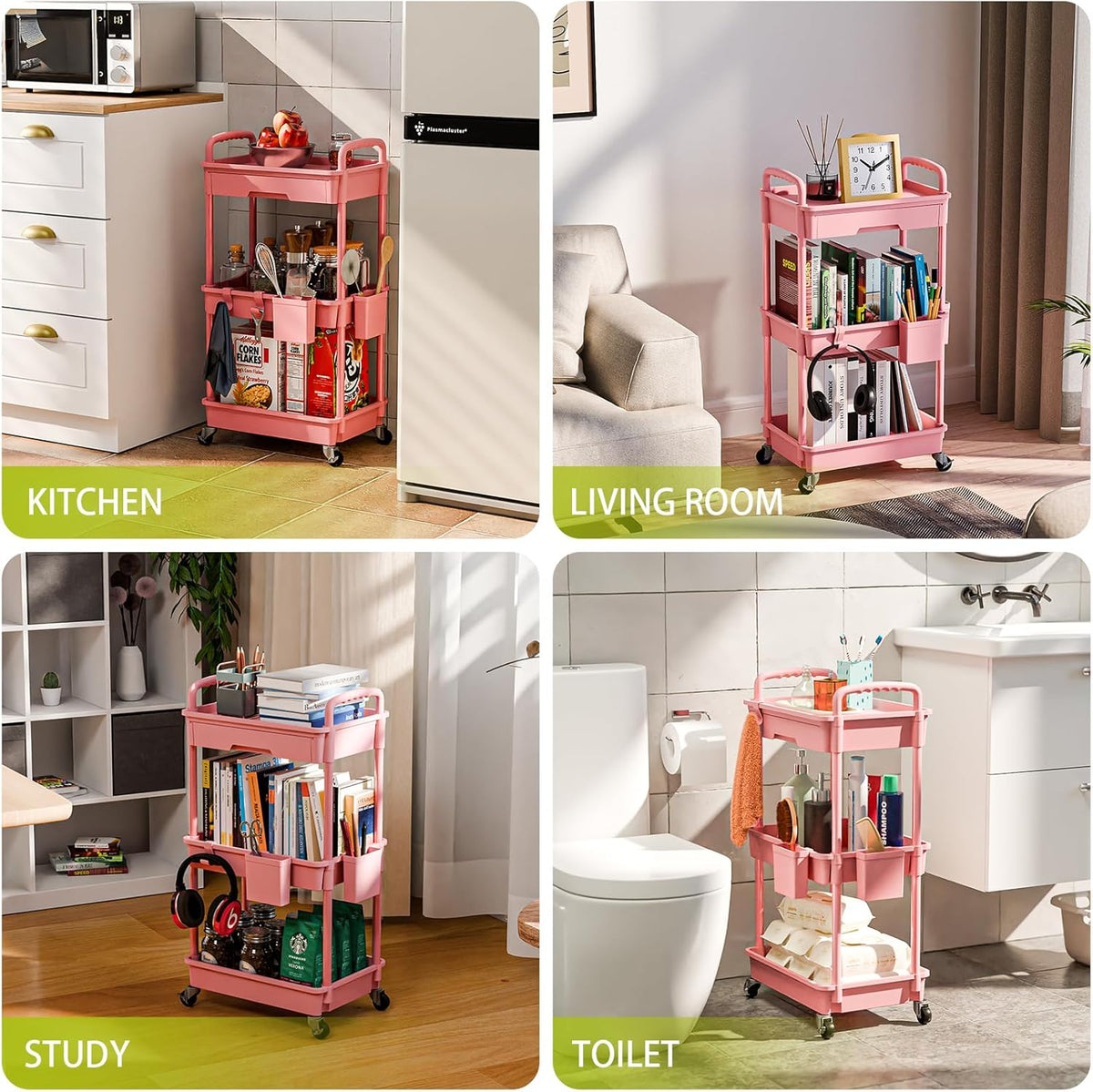 3 Tier Rolling Cart Organizer,Laundry Room Bathroom Organizers and Storage Office Shelves Mobile