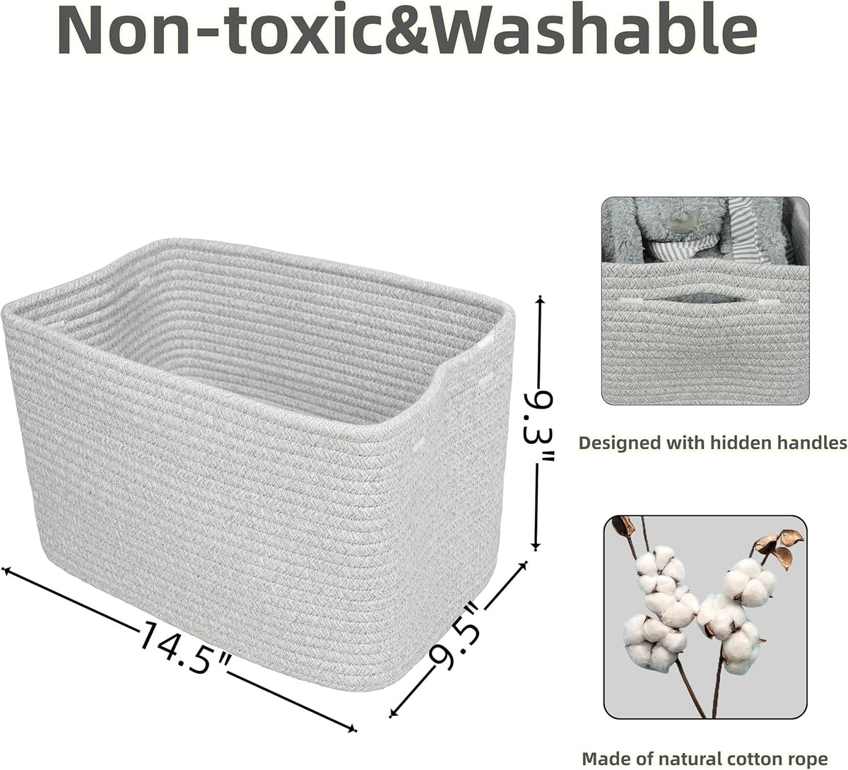Cotton Rope storage Basket Bins Woven Basket for Organizing Shelves 14.5X9.5X9.3“ Rectangle