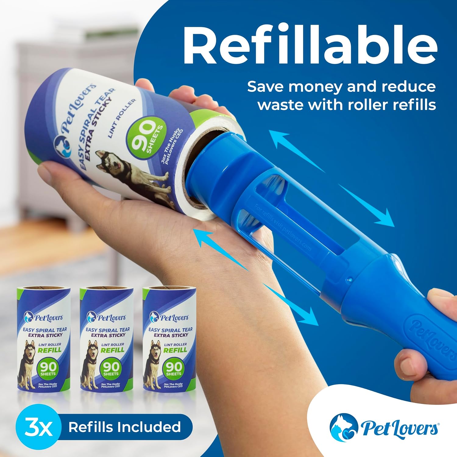 PetLovers Extra Sticky Lint Roller Mega Value Set 450 Sheets for Pet Hair Removal and Clothes, Dog