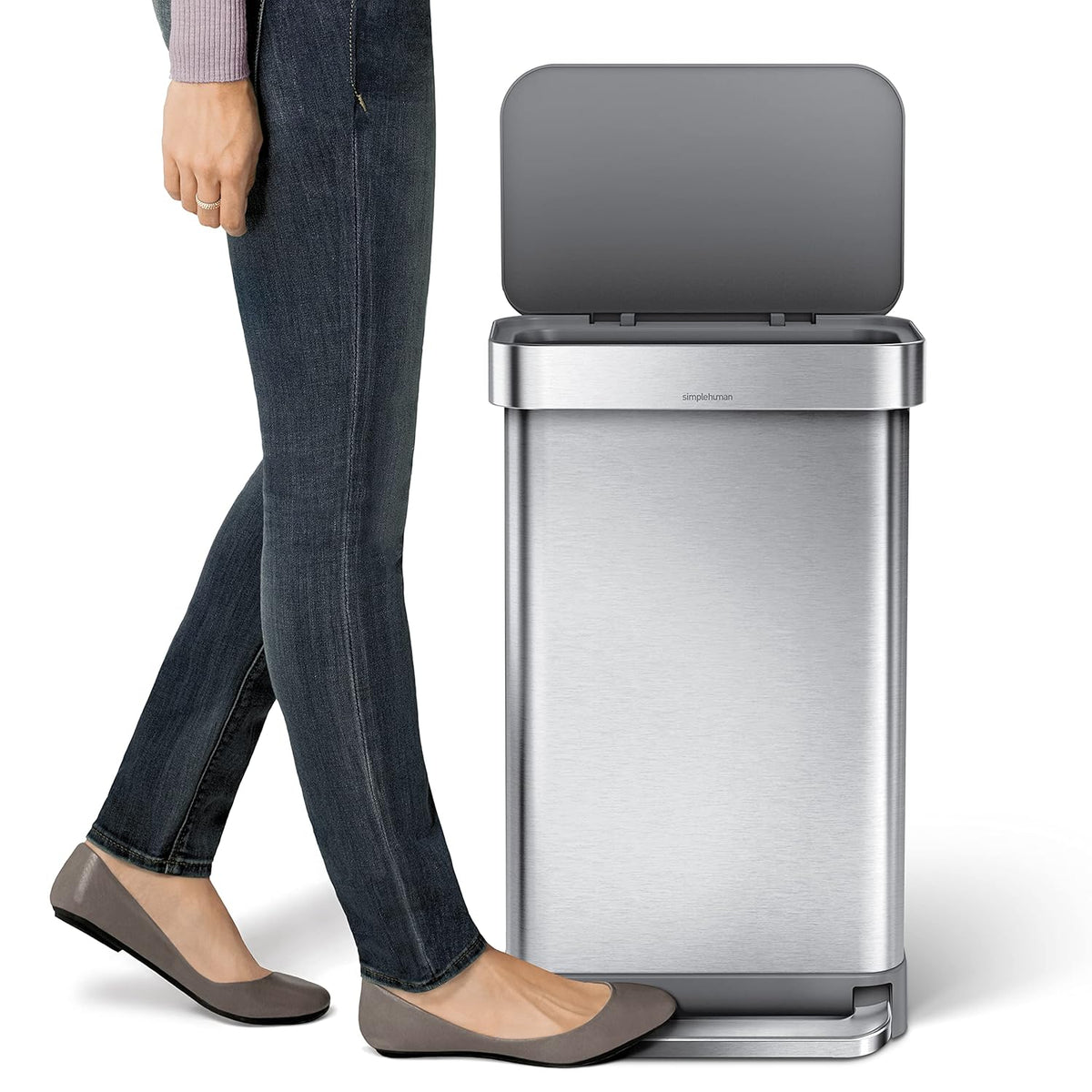 simplehuman 45 Liter / 12 Gallon Liter Rectangular Hands-Free Kitchen Step Trash Can with
