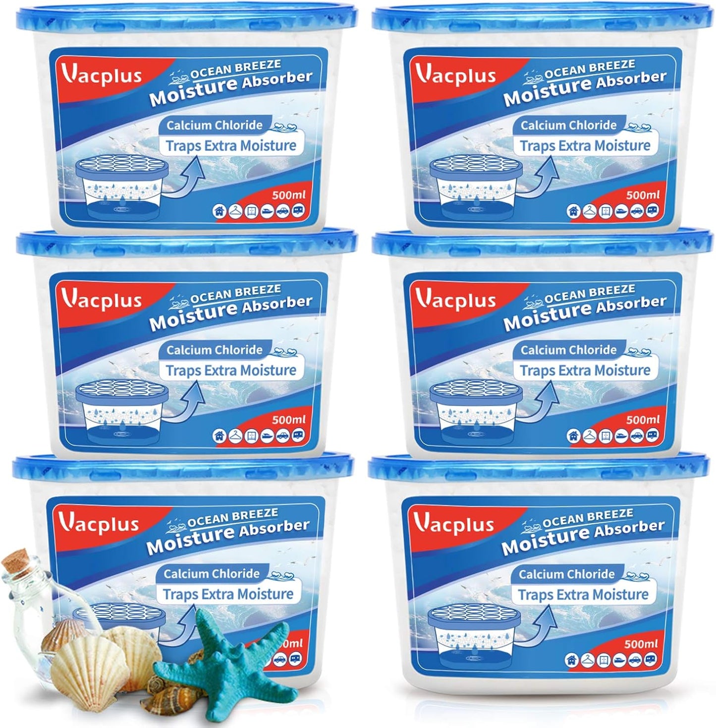 Vacplus Moisture Absorbers 6 Pack, 10.5 Oz Portable Humidity Absorber Boxes for Your Bathroom