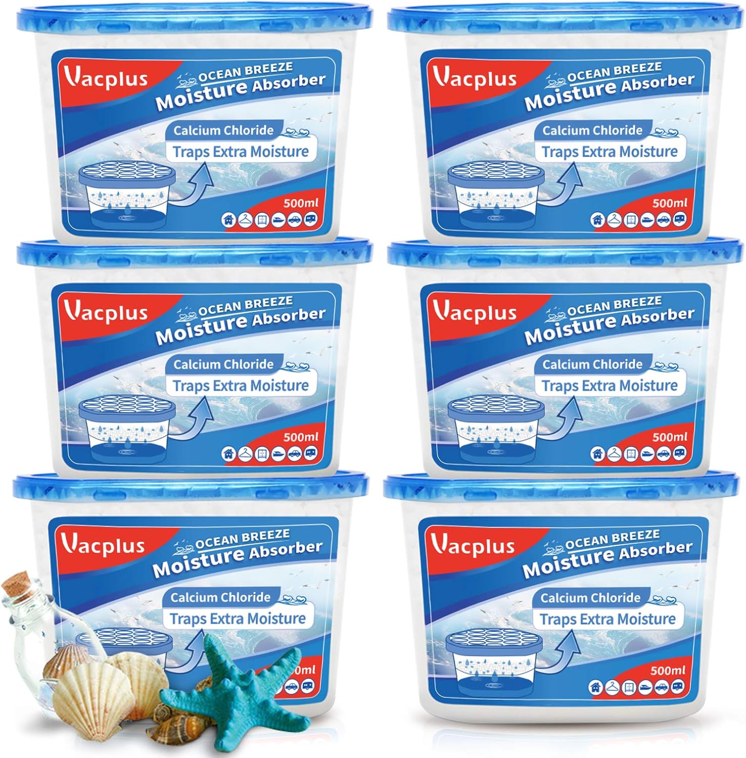 Vacplus Moisture Absorbers 6 Pack, 10.5 Oz Portable Humidity Absorber Boxes for Your Bathroom