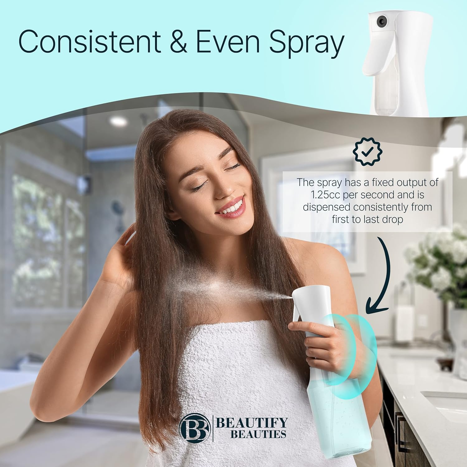 BeautifyBeauties Spray Bottle For Hair – Continuous Mister Spray Bottle for Hairstyling, Cleaning