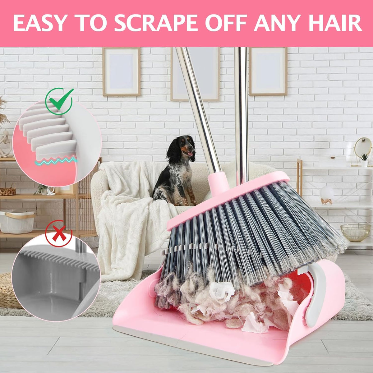 Broom and Dustpan Set, Dustpans with Broom Combo for Home, Heavy Dust Broom and Dustpan Combo, Long