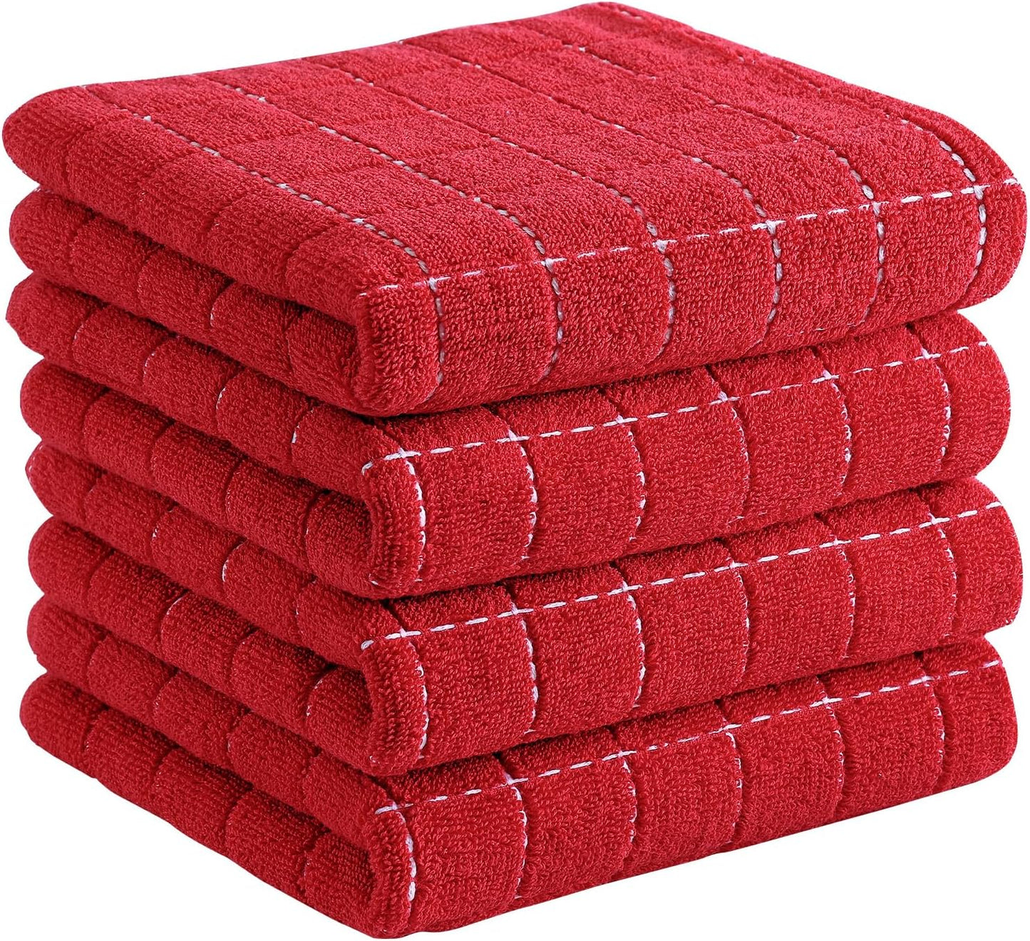 Homaxy 100% Cotton Terry Kitchen Towels(Red, 13 x 28 inches), Checkered Designed, Soft and Super