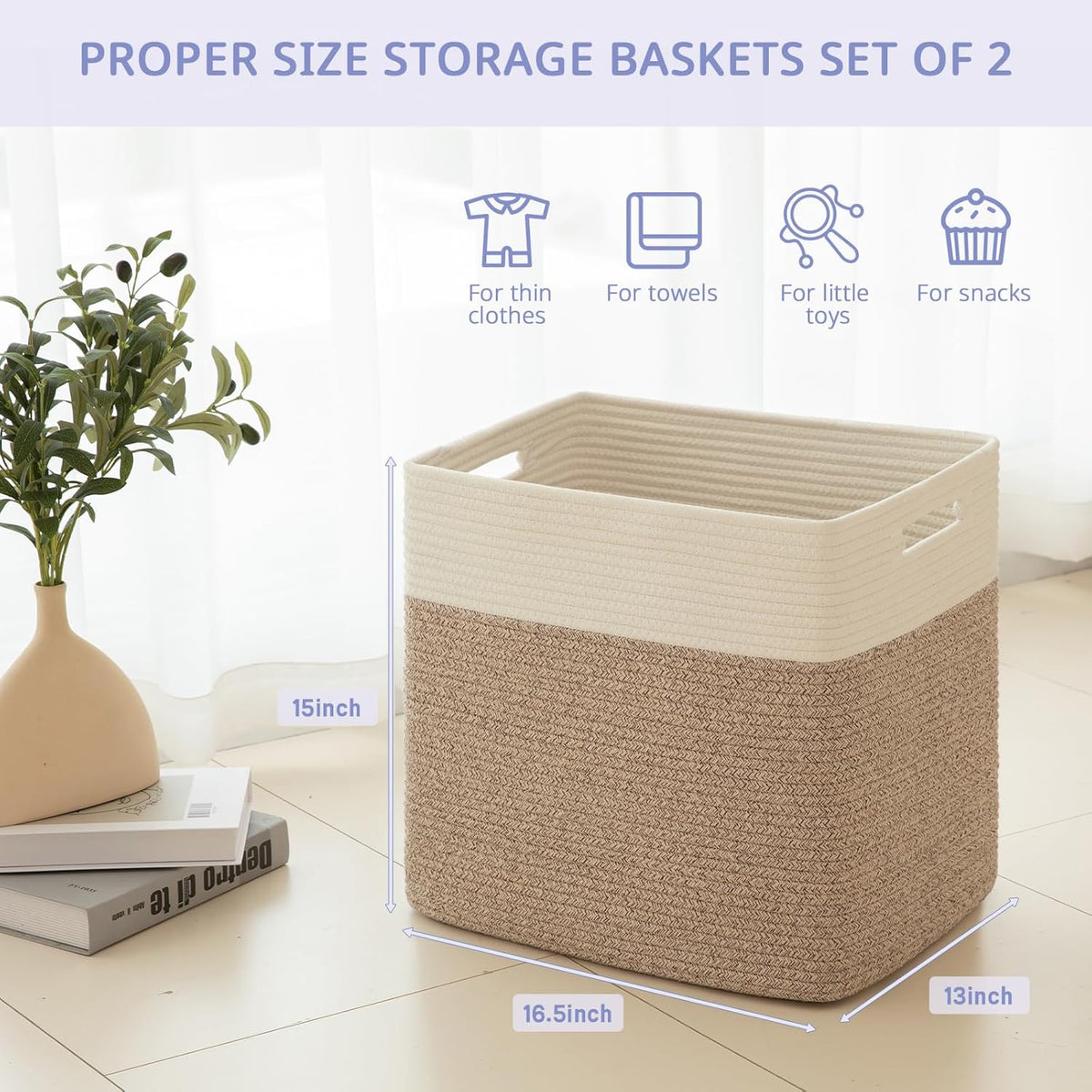 OIAHOMY Storage baskets for Shelf, Large Collapsible Storage Bins, Blanket Basket Living Room, 16.5