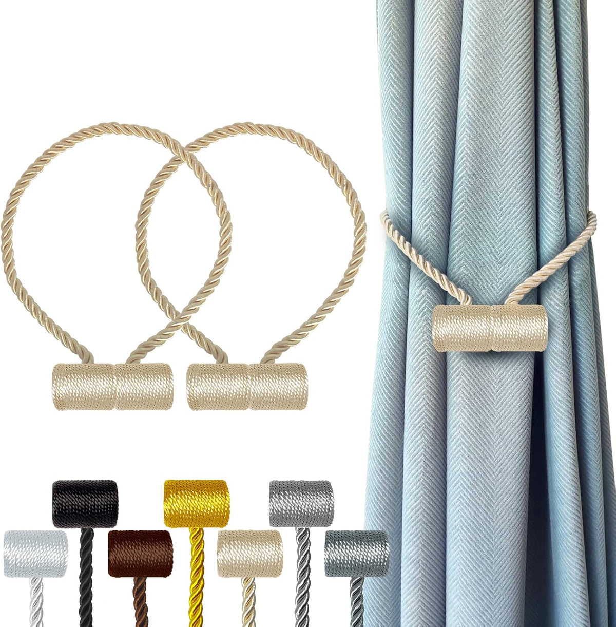 Hion Magnetic Curtain Tiebacks Beige 2pcs, Curtain Tiebacks Buckles Holdbacks Holders Hooks Clip